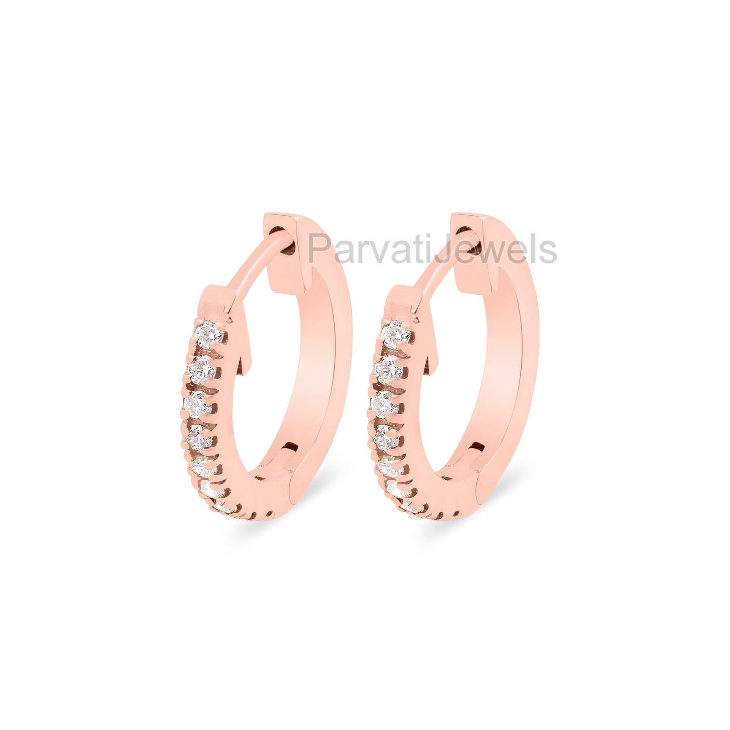 14K & 18K Solid Gold Diamond Earring, Round Graduated Huggie Hoop Earrings, 18K Solid Gold Earrings, Gift For Her