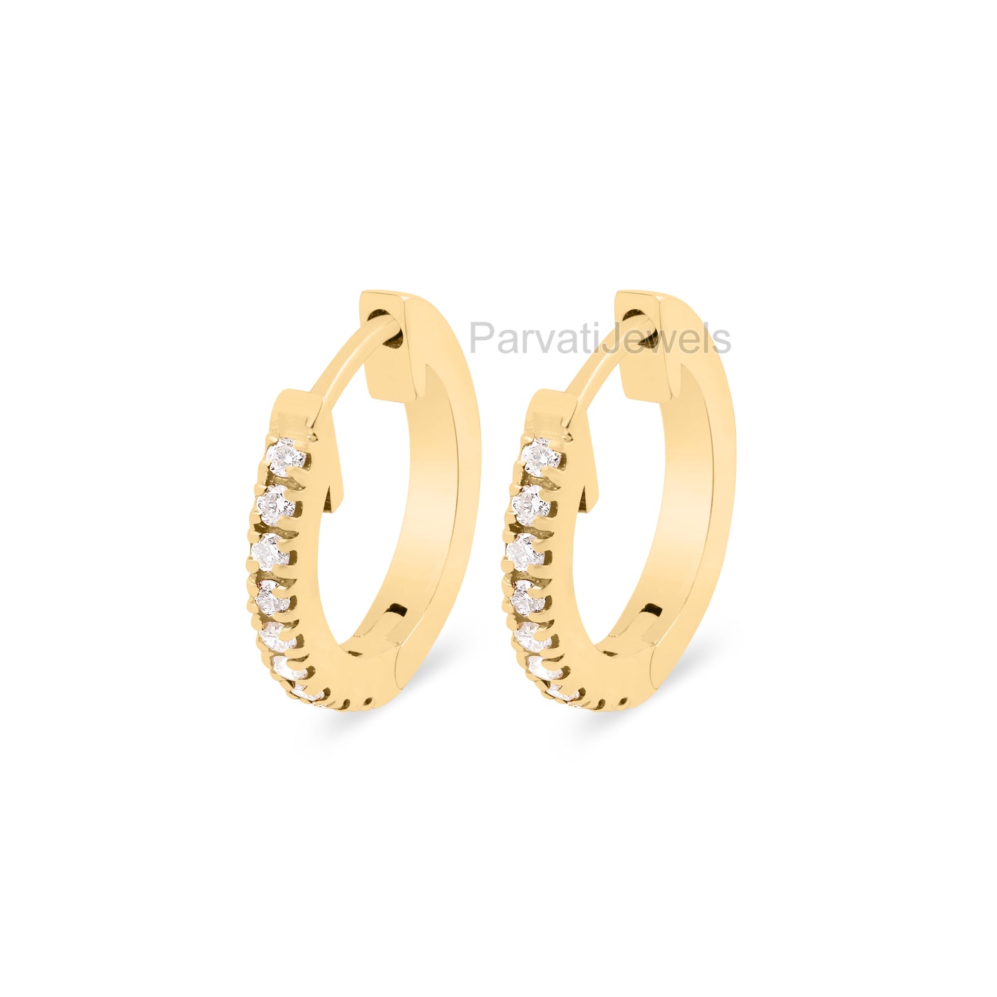 14K & 18K Solid Gold Diamond Earring, Round Graduated Huggie Hoop Earrings, 18K Solid Gold Earrings, Gift For Her