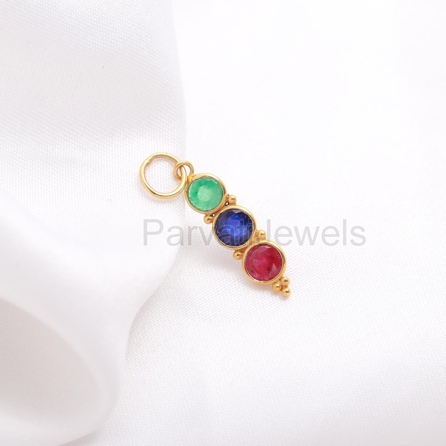 Natural Ruby Emerald Sapphire Gemstone 18K Solid Gold Charm Pendant, Minimal Handmade Gold Charm Pendant, Gift for her, Gold Charm