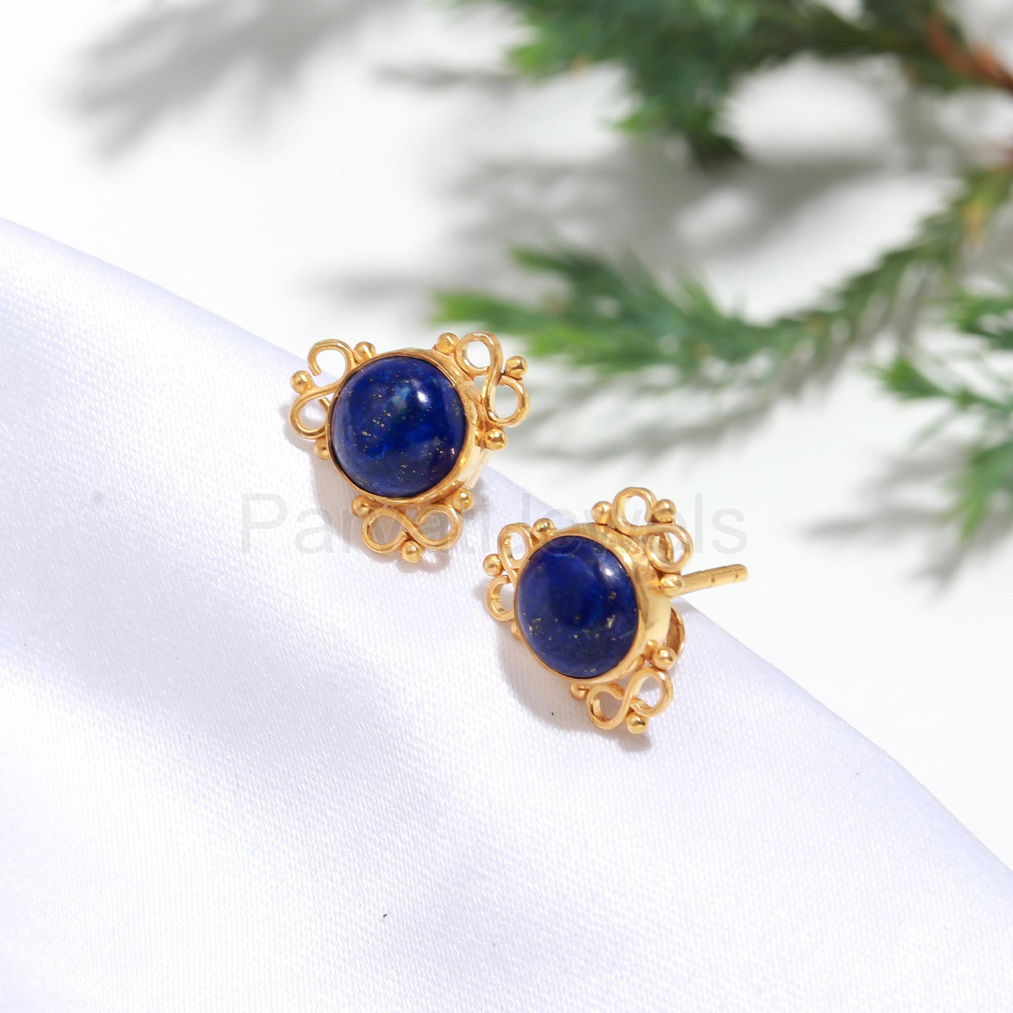Natural Lapis Lazuli Earrings, Solid 14k Gold Stud Earrings, Gold Earring, Lapis Stud Earrings, Handmade Gold Earrings, Wedding Stud Earring