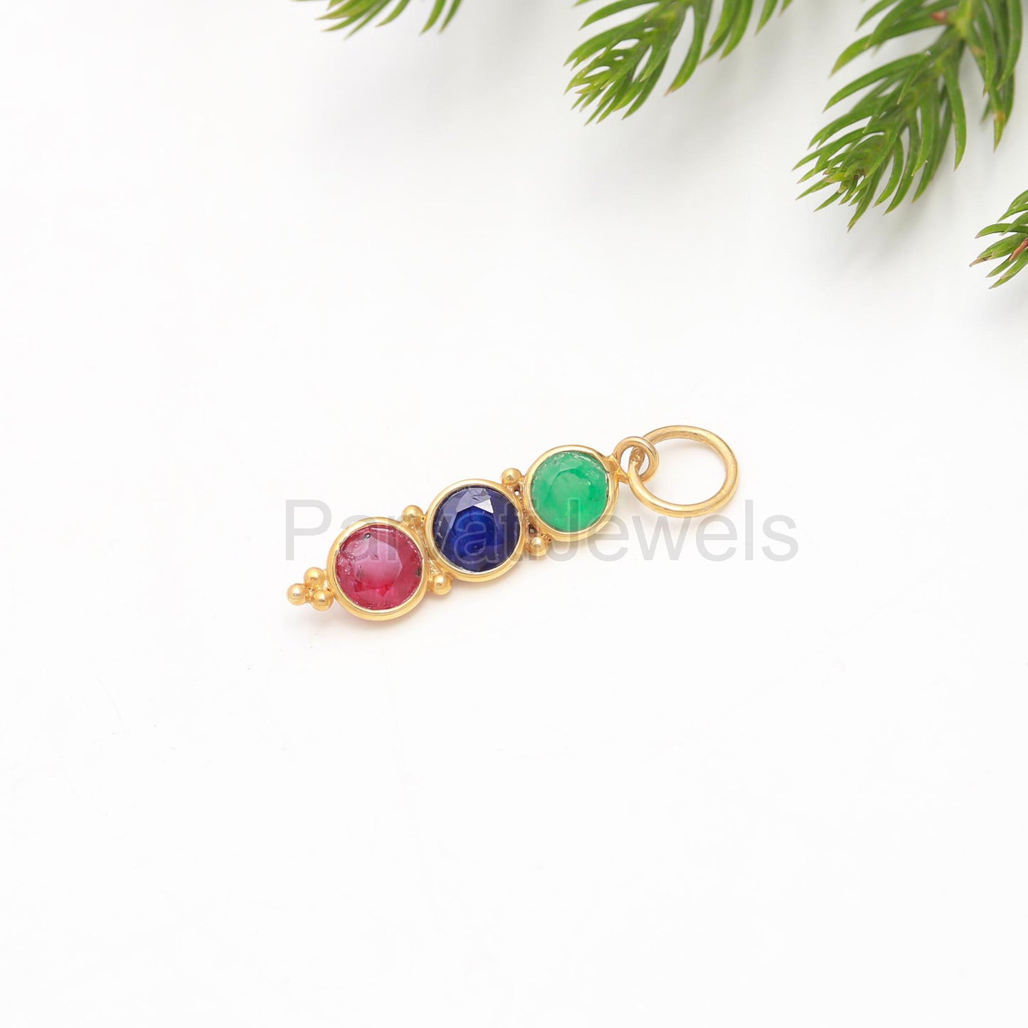 Natural Ruby Emerald Sapphire Gemstone 18K Solid Gold Charm Pendant, Minimal Handmade Gold Charm Pendant, Gift for her, Gold Charm