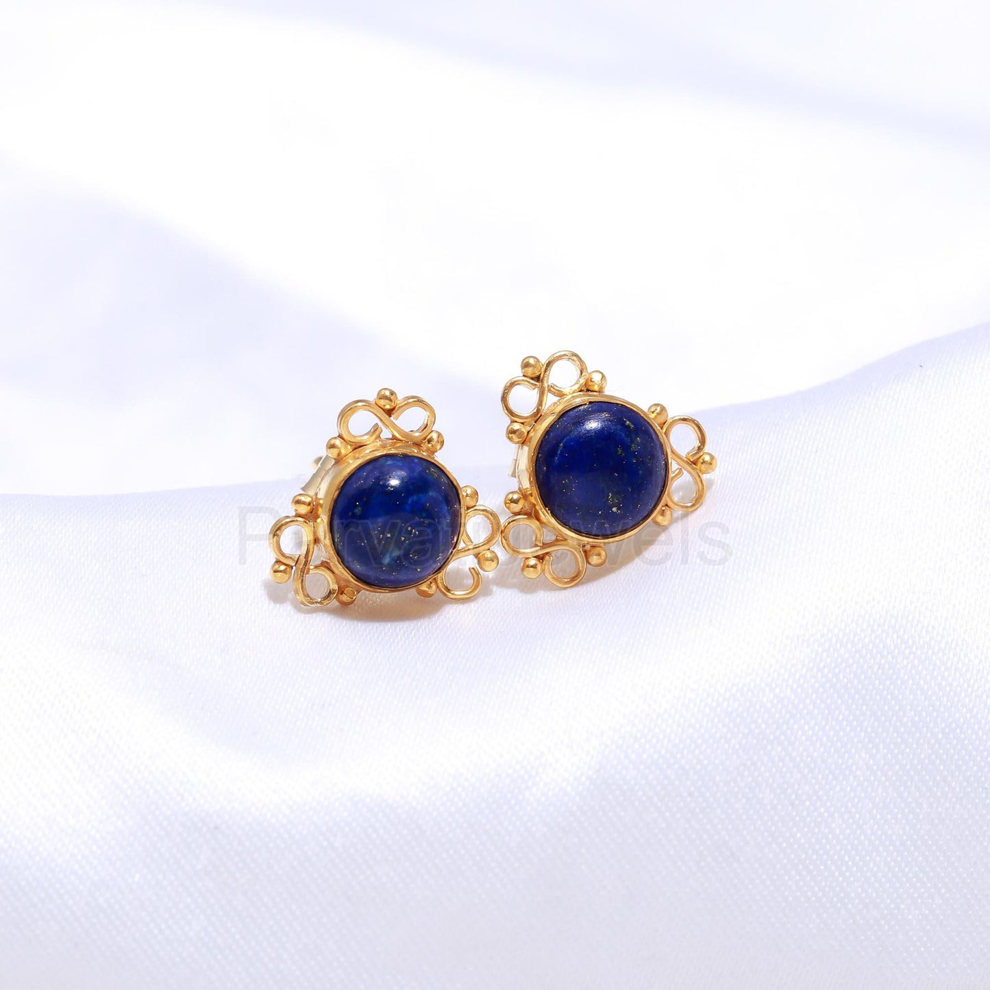 Natural Lapis Lazuli Earrings, Solid 14k Gold Stud Earrings, Gold Earring, Lapis Stud Earrings, Handmade Gold Earrings, Wedding Stud Earring