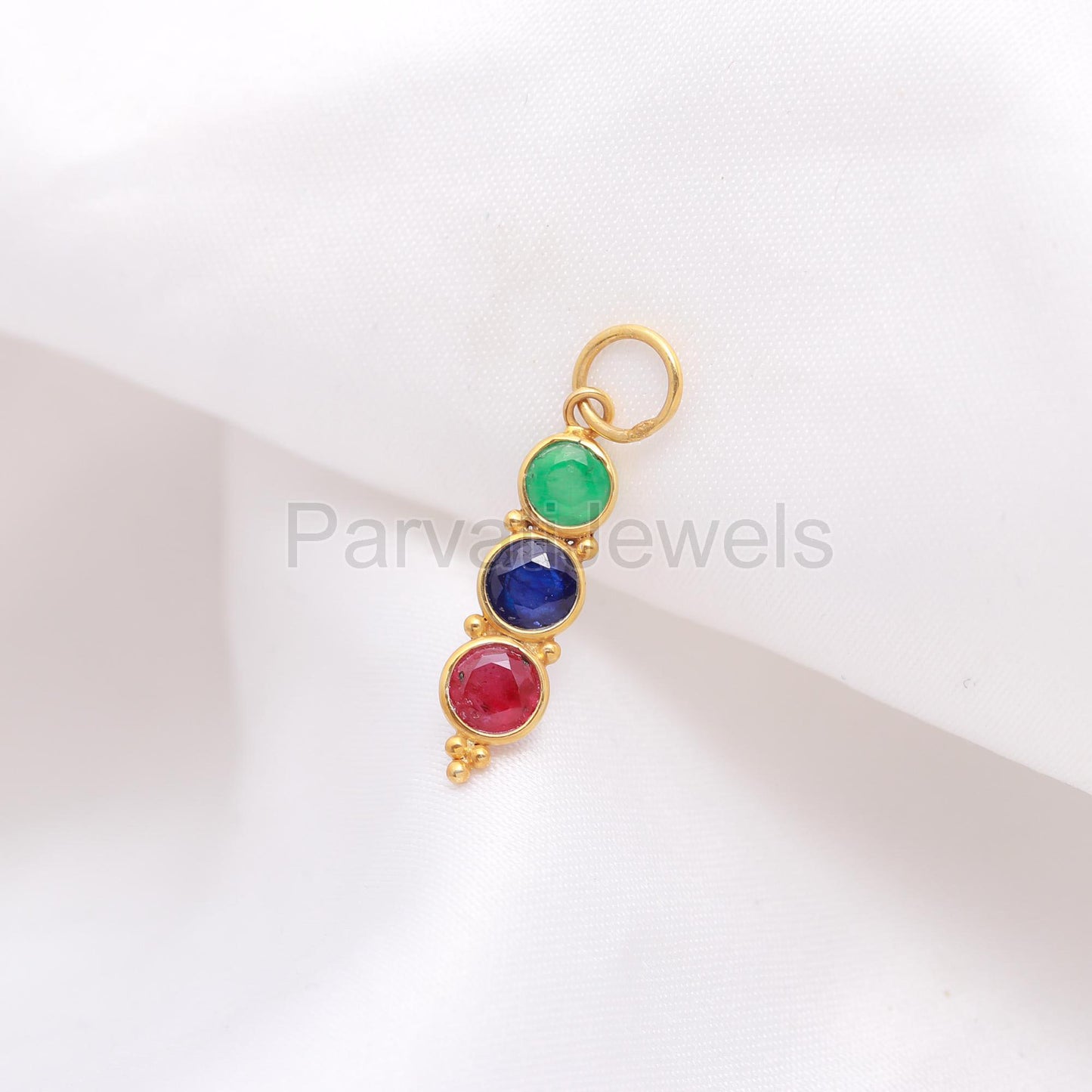 Natural Ruby Emerald Sapphire Gemstone 18K Solid Gold Charm Pendant, Minimal Handmade Gold Charm Pendant, Gift for her, Gold Charm