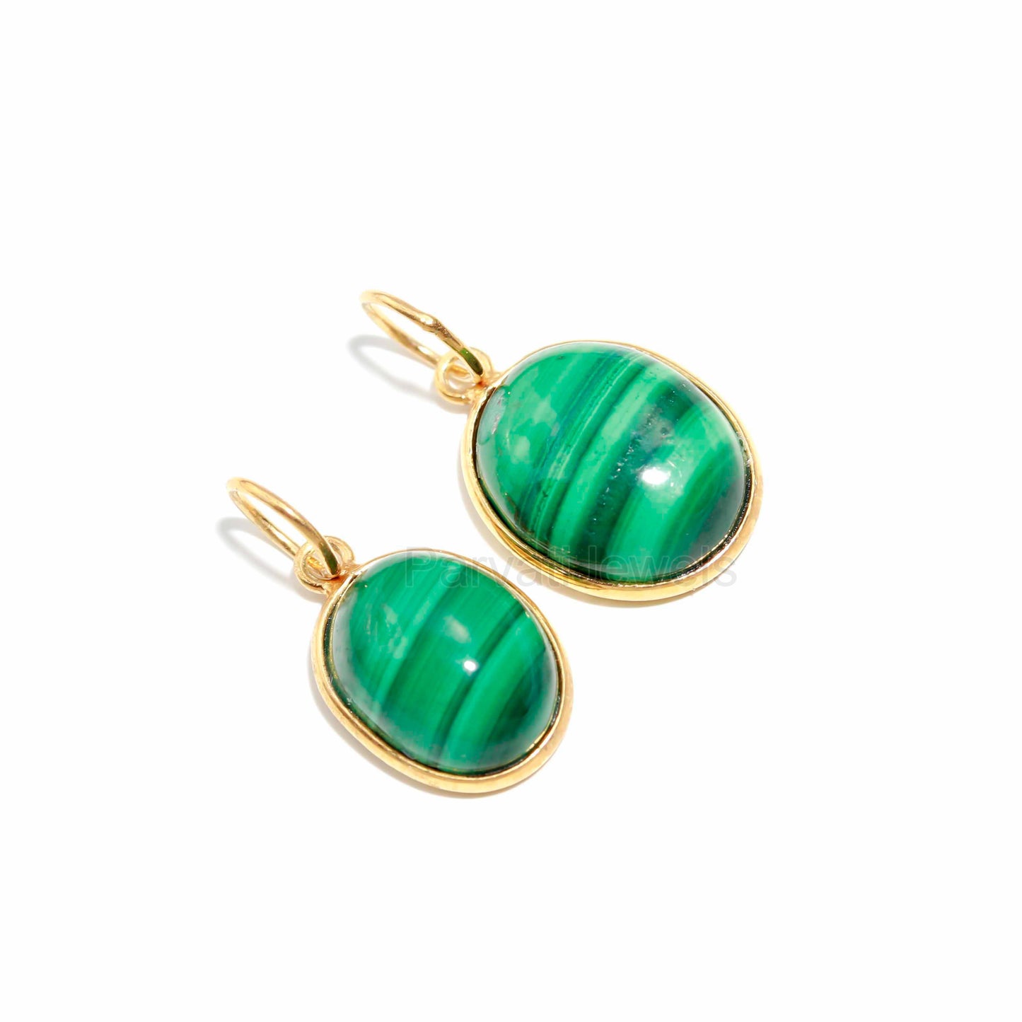Natural Green Malachite Charm, 18k Solid Gold Charm, Malachite Charm, Gold Charm Pendant, Handmade Gold Charm, 7x9 & 8x10 Oval Charm Pendant