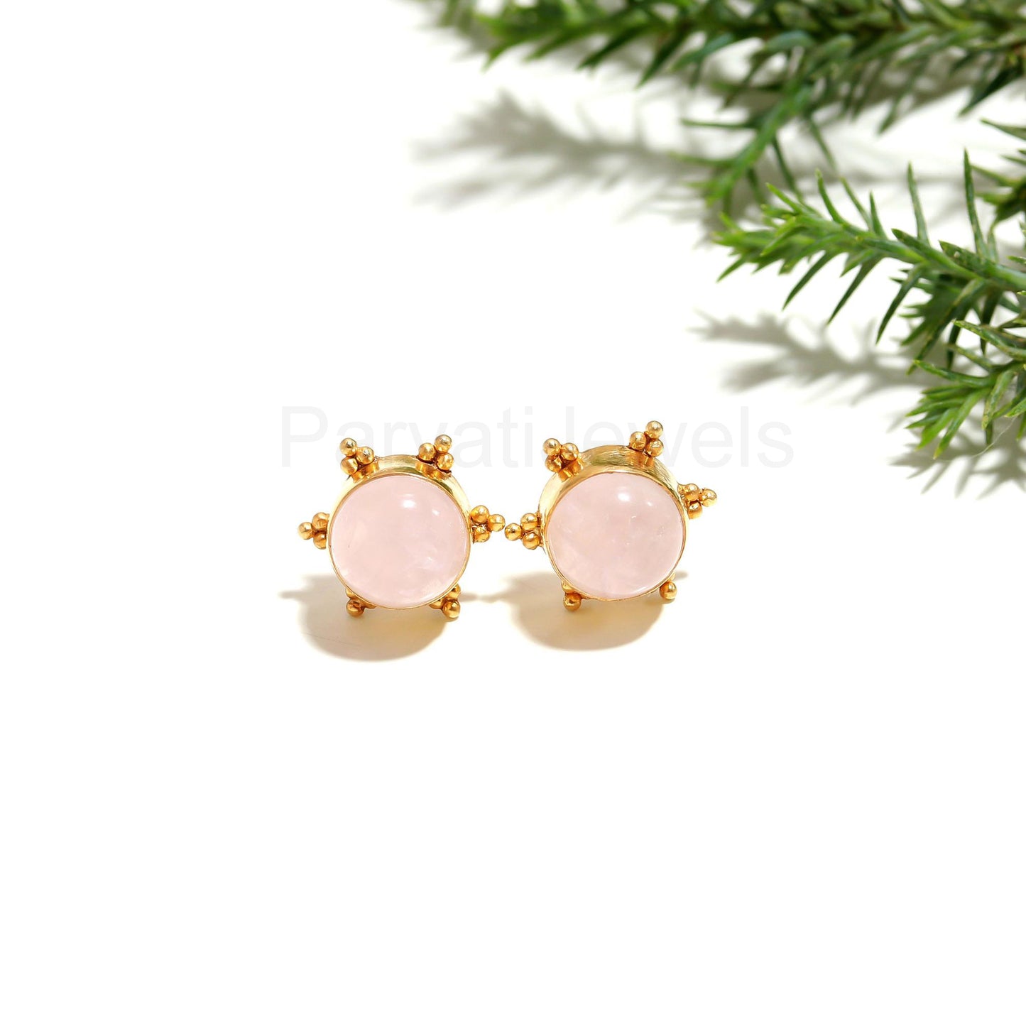 Natural Rose Quartz Stud Earrings, Solid 14k Gold Earrings, Rose Quartz Gold Earrings, Gold Stud Earrings, Handmade Gold Earrings,