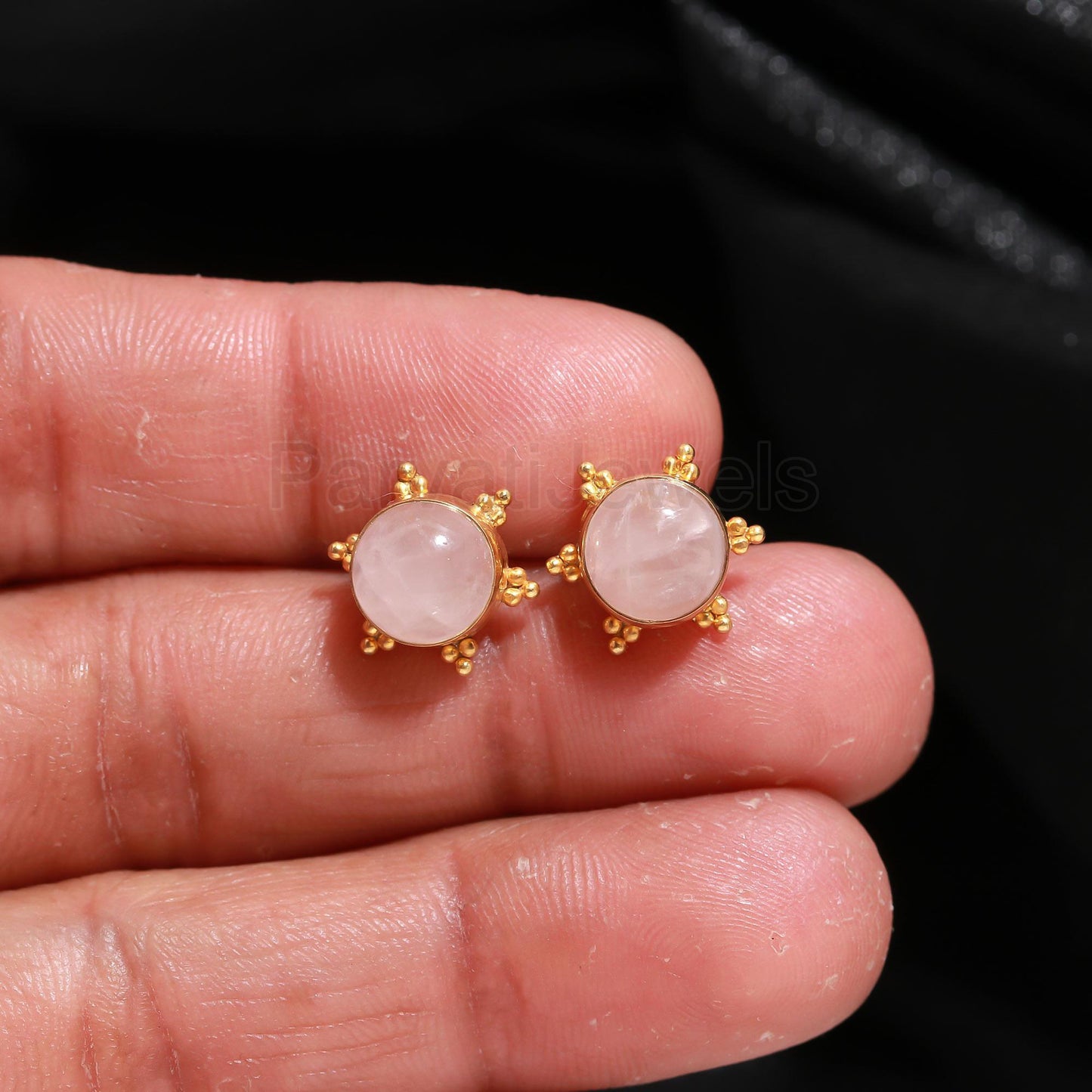 Natural Rose Quartz Stud Earrings, Solid 14k Gold Earrings, Rose Quartz Gold Earrings, Gold Stud Earrings, Handmade Gold Earrings,