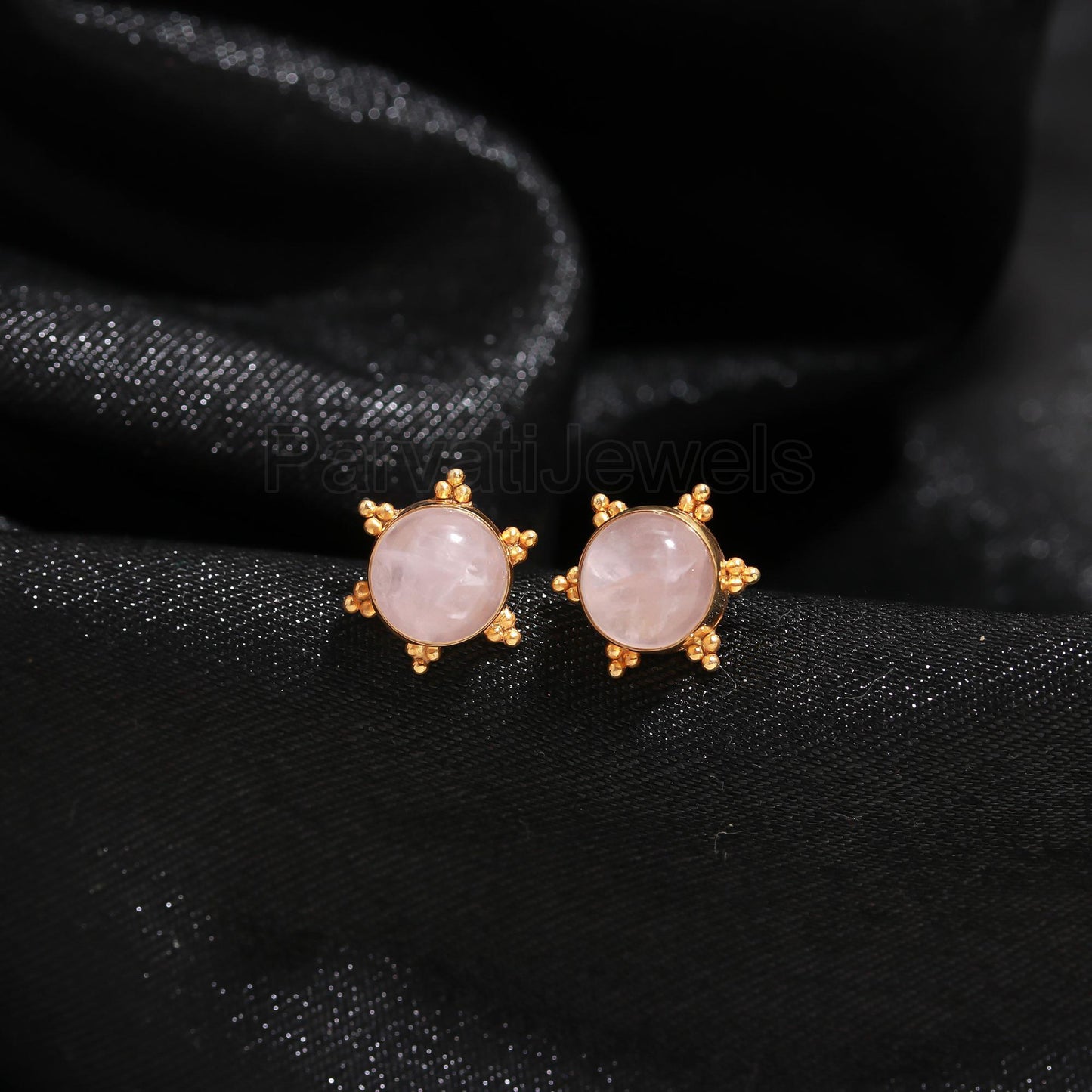Natural Rose Quartz Stud Earrings, Solid 14k Gold Earrings, Rose Quartz Gold Earrings, Gold Stud Earrings, Handmade Gold Earrings,