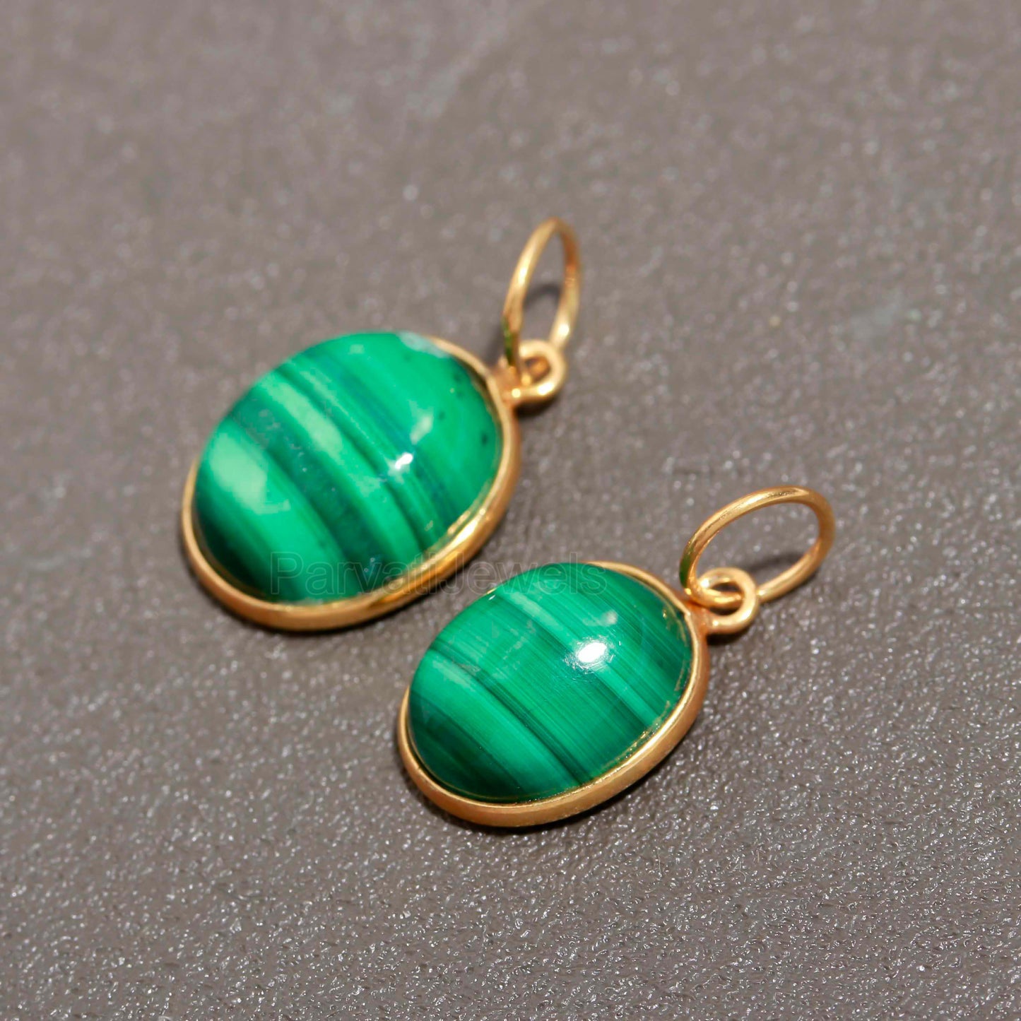 Natural Green Malachite Charm, 18k Solid Gold Charm, Malachite Charm, Gold Charm Pendant, Handmade Gold Charm, 7x9 & 8x10 Oval Charm Pendant
