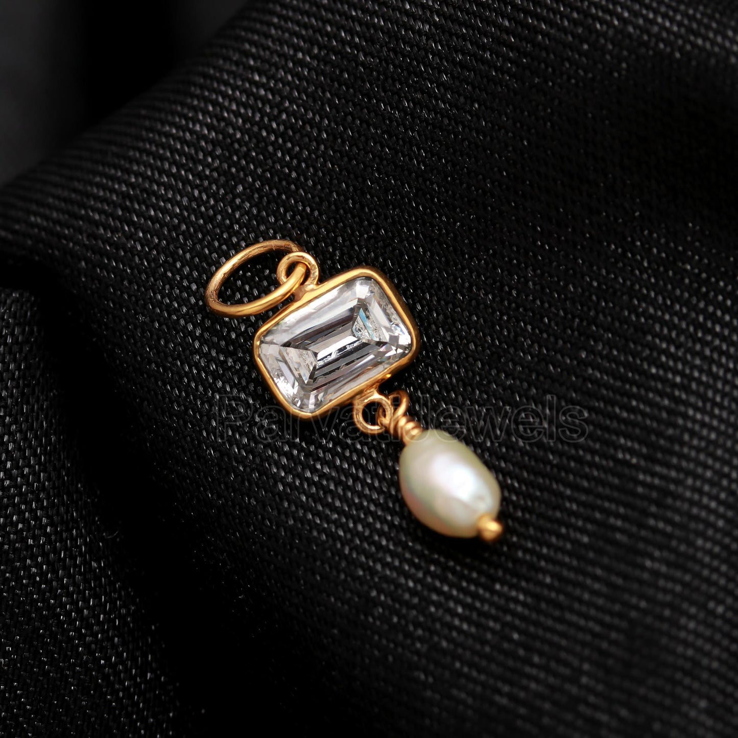 Natural Moissanite Pearl Charm, Solid 18k Gold Charm, Moissanite Charm Pendant, April Birthstone Charm, Handmade Gold Charm, Gift For Her