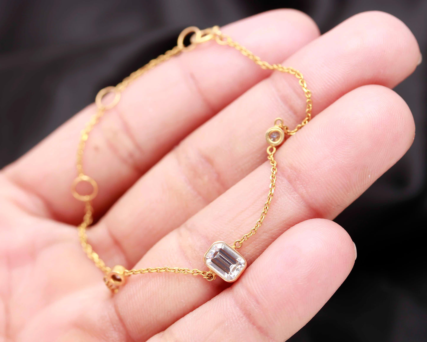 Natural Moissanite Bracelets, 18k Solid Gold Bracelets, Handmade Gold Bracelets, Gold Bracelets, Wedding Gift for Wife, Moissanite Bracelets