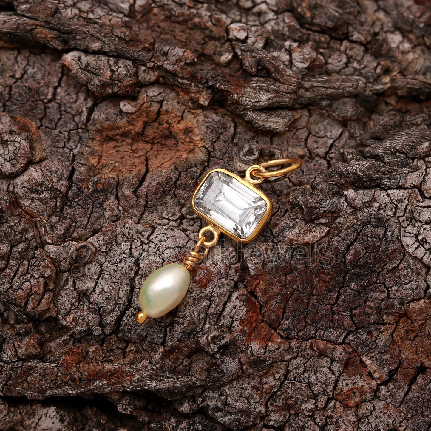 Natural Moissanite Pearl Charm, Solid 18k Gold Charm, Moissanite Charm Pendant, April Birthstone Charm, Handmade Gold Charm, Gift For Her