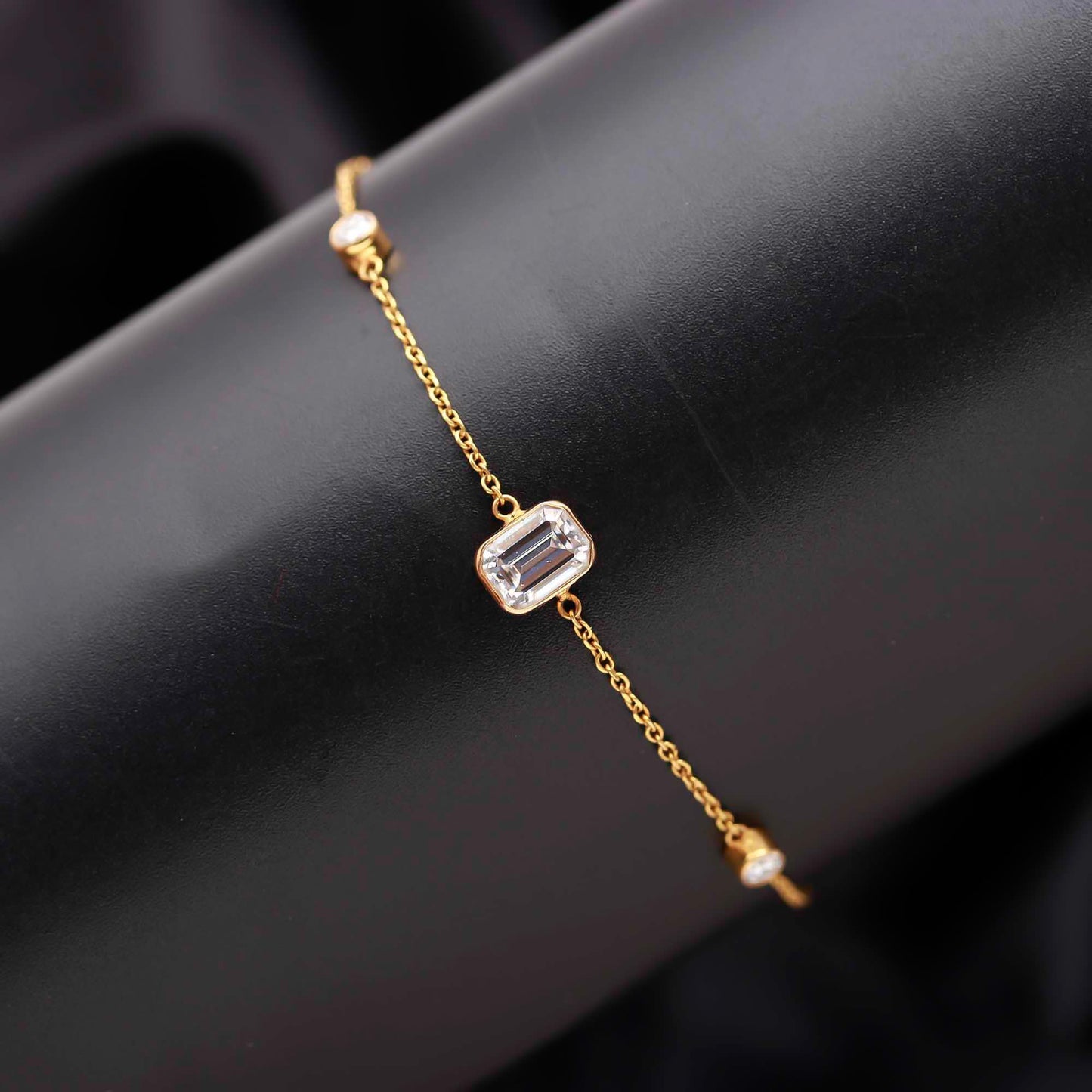 Natural Moissanite Bracelets, 18k Solid Gold Bracelets, Handmade Gold Bracelets, Gold Bracelets, Wedding Gift for Wife, Moissanite Bracelets