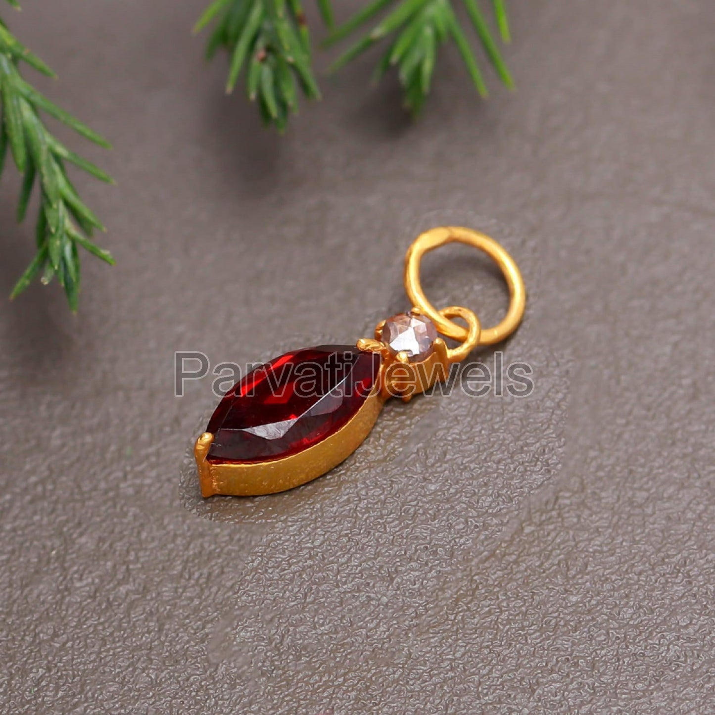 Natural Garnet & Rose Cut Diamond Charm, Solid 18k Gold Charm, Garnet Charm, Gold Charm, January Birthstone Charm, Charms Pendant, Solid 18K Gold Charm