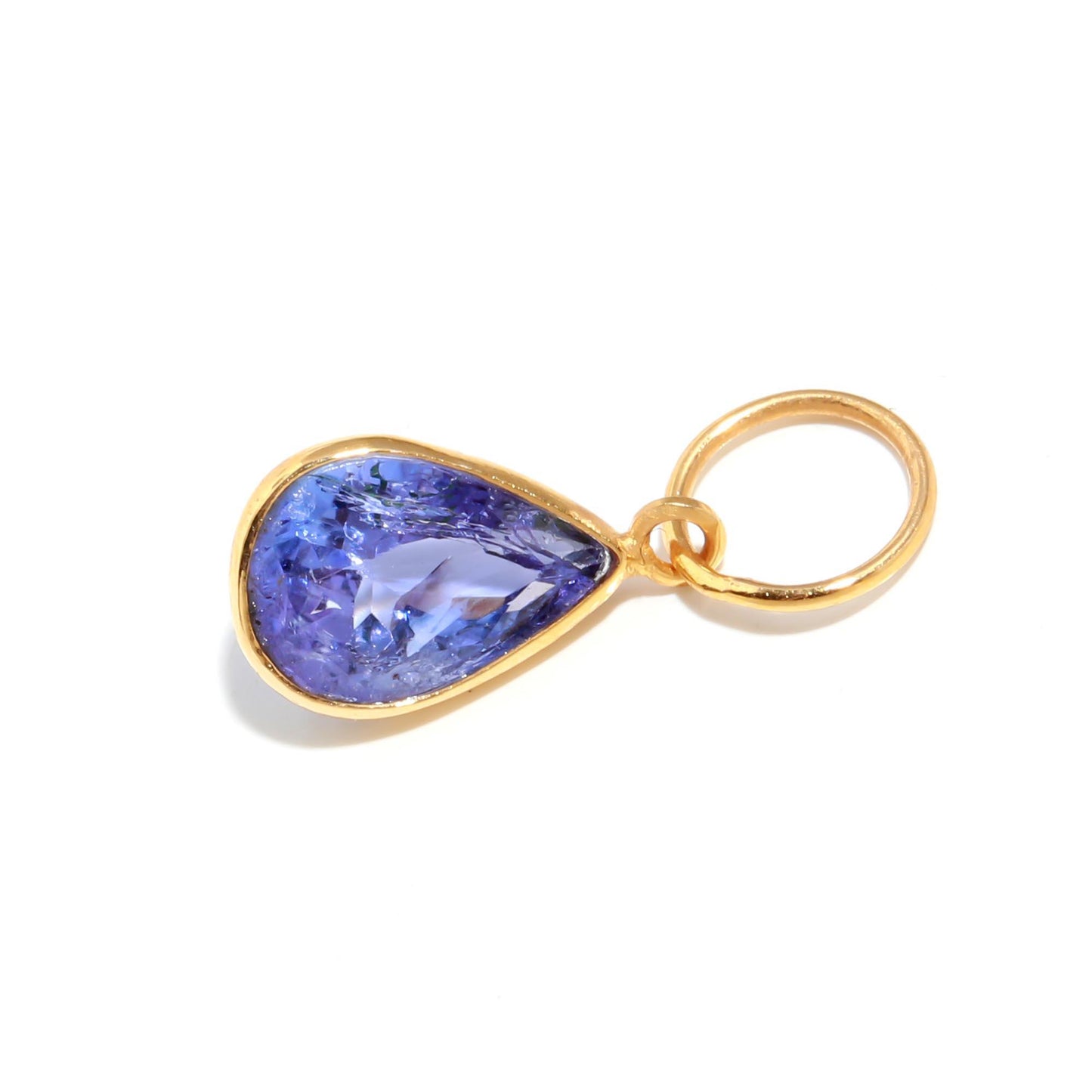 AA Natural Tanzanite Charm, Solid 18k Gold Charm, Handmade Gold Charm, December Birthstone Charm, Tanzanite Pear Charm, Minimalist Charm 18K