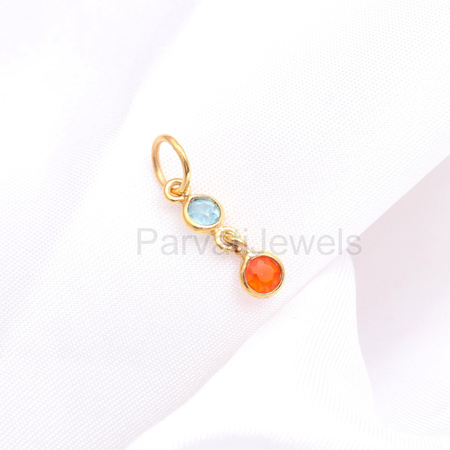 Natural Carnelian With Blue Topaz Charm, 18k Solid Gold Charm, Gold Charm, Carnelian Gold Pendant, Topaz Charm Pendant, Handmade Gold Charm,