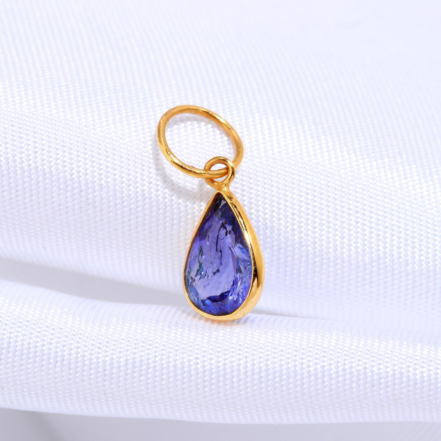 AA Natural Tanzanite Charm, Solid 18k Gold Charm, Handmade Gold Charm, December Birthstone Charm, Tanzanite Pear Charm, Minimalist Charm 18K