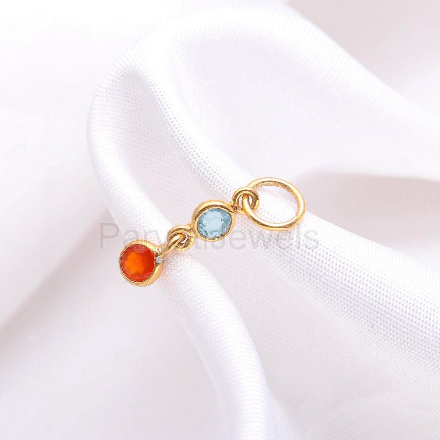 Natural Carnelian With Blue Topaz Charm, 18k Solid Gold Charm, Gold Charm, Carnelian Gold Pendant, Topaz Charm Pendant, Handmade Gold Charm,