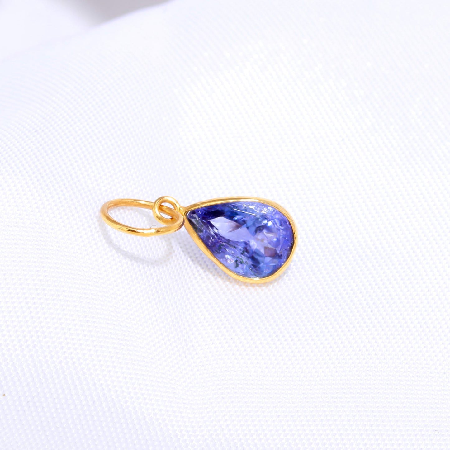 AA Natural Tanzanite Charm, Solid 18k Gold Charm, Handmade Gold Charm, December Birthstone Charm, Tanzanite Pear Charm, Minimalist Charm 18K