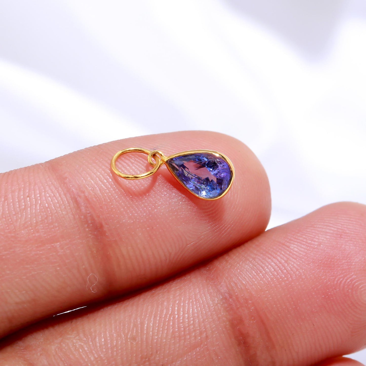 AA Natural Tanzanite Charm, Solid 18k Gold Charm, Handmade Gold Charm, December Birthstone Charm, Tanzanite Pear Charm, Minimalist Charm 18K