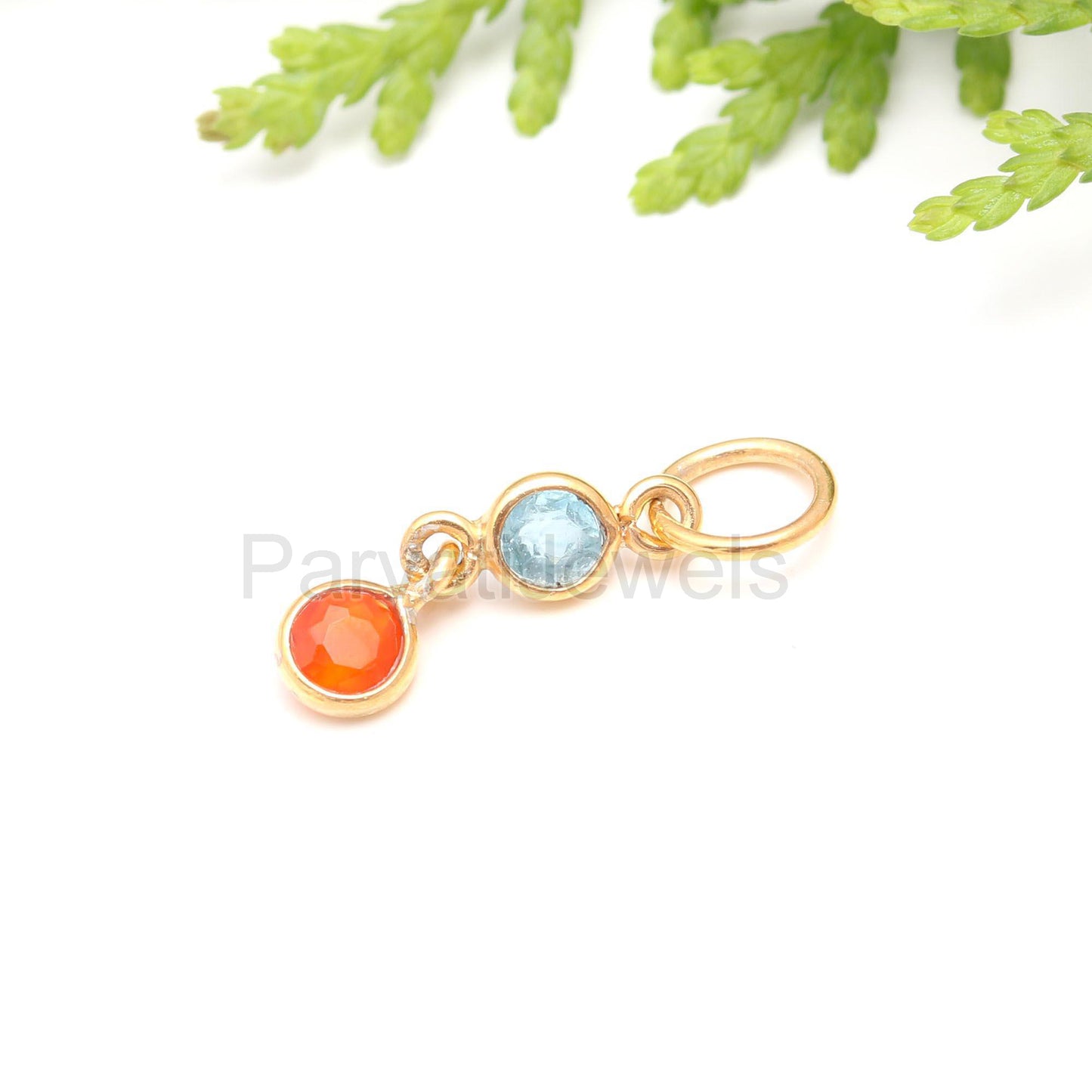 Natural Carnelian With Blue Topaz Charm, 18k Solid Gold Charm, Gold Charm, Carnelian Gold Pendant, Topaz Charm Pendant, Handmade Gold Charm,