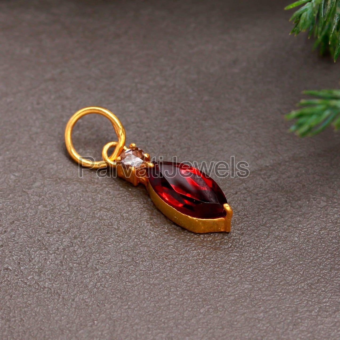 Natural Garnet & Rose Cut Diamond Charm, Solid 18k Gold Charm, Garnet Charm, Gold Charm, January Birthstone Charm, Charms Pendant, Solid 18K Gold Charm