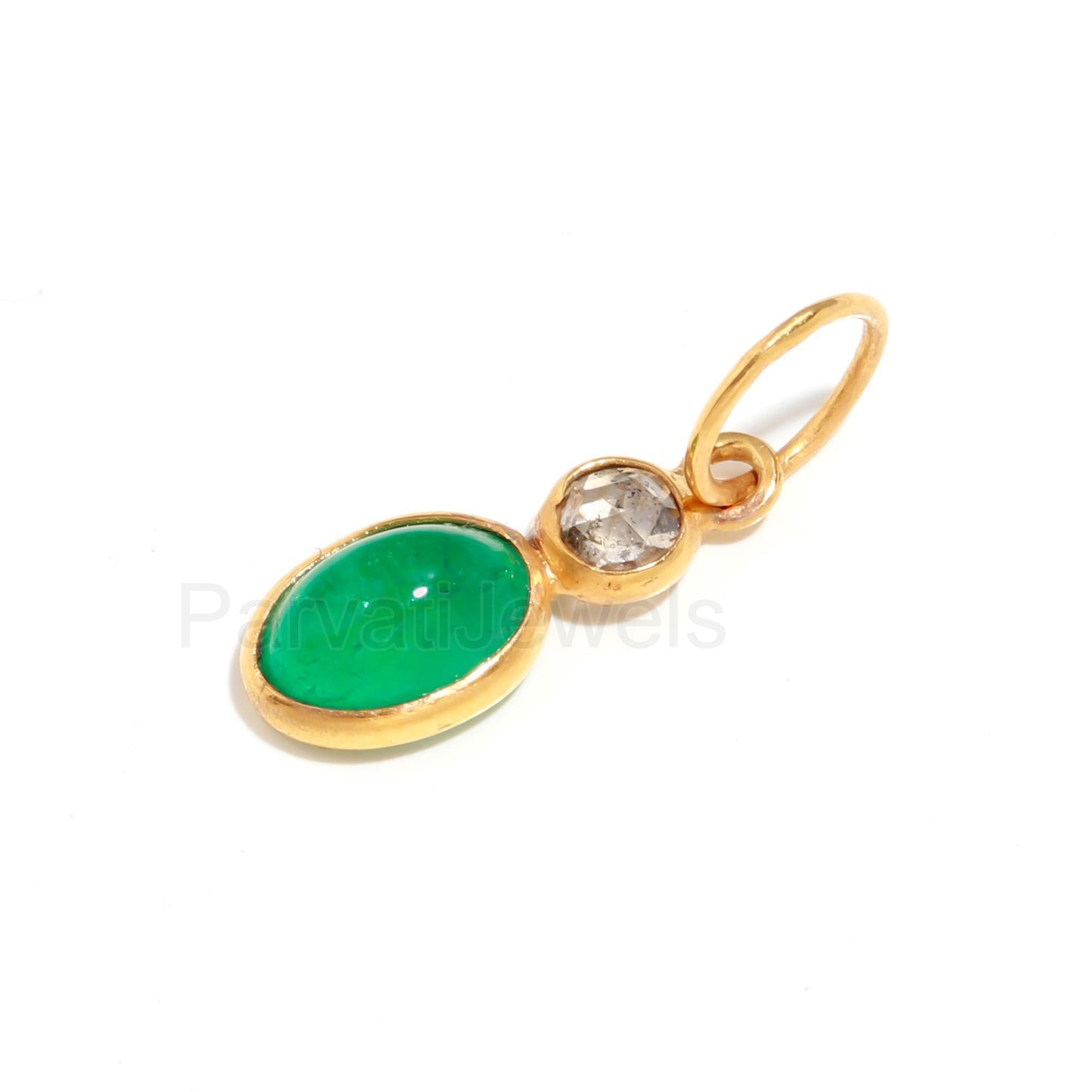 Natural Emerald Diamond Charm, Solid 18k Gold Charm, Emerald Charm, Gold Charm Pendant, Rose Cut Diamond Gold Charm, Handmade Gold Charm