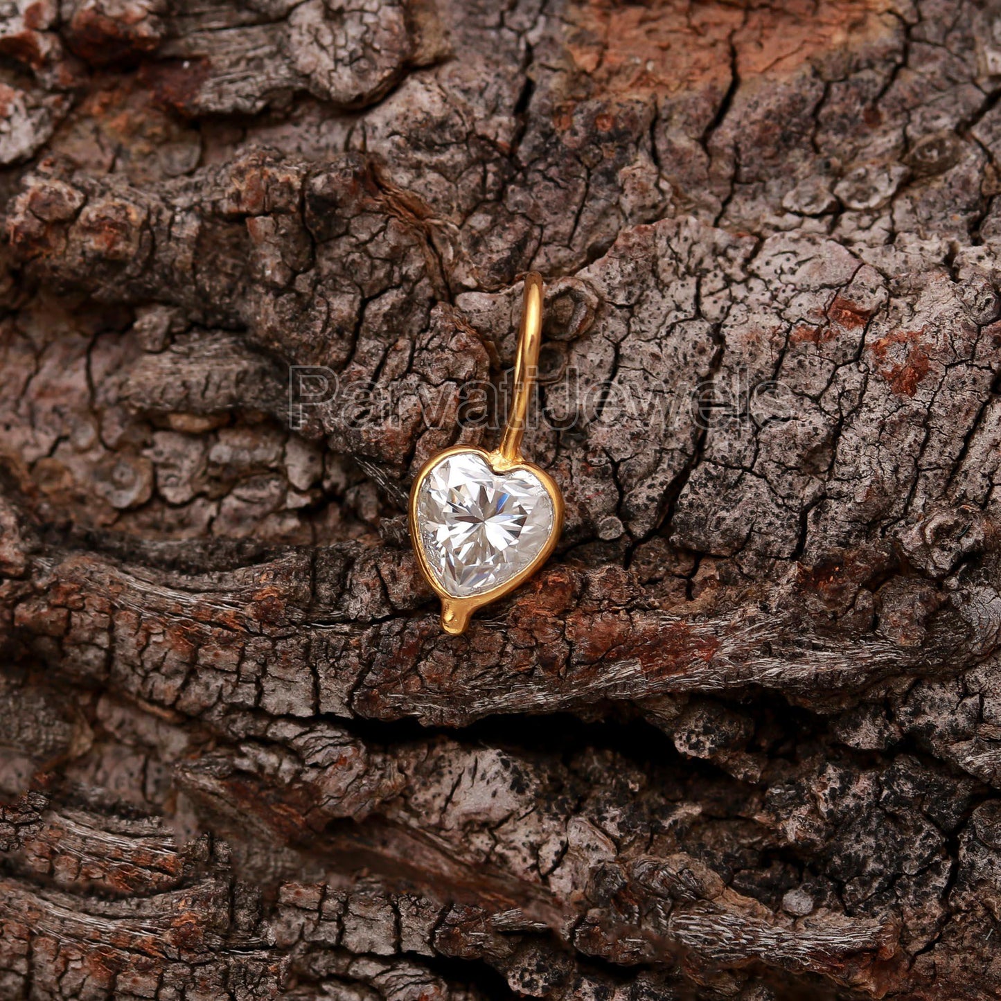 Natural Moissanite Heart Charm, 18K Solid Gold Charm, Heart Gold Charm, Gold Charm Pendant, Moissanite Birthstone Charm, Handmade Gold charm