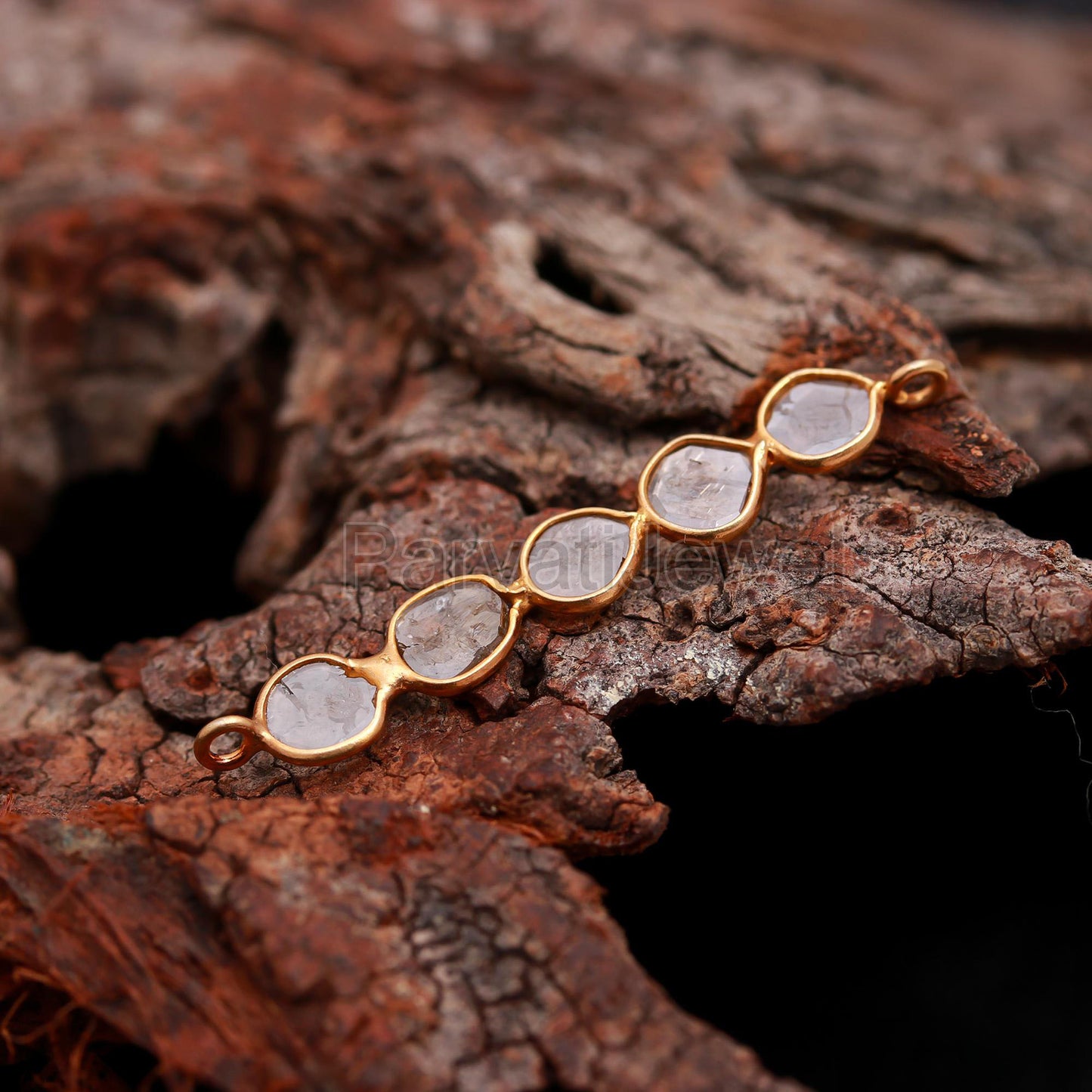 Natural Diamond Connector Charm, 18k Solid Gold Connector, Light Brown Polki Slice Charm, Gold Connector Charm, Gift for her