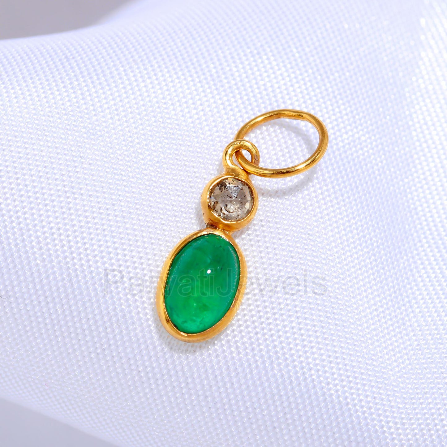 Natural Emerald Diamond Charm, Solid 18k Gold Charm, Emerald Charm, Gold Charm Pendant, Rose Cut Diamond Gold Charm, Handmade Gold Charm
