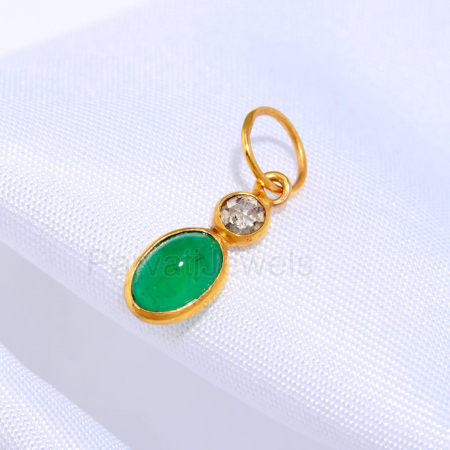 Natural Emerald Diamond Charm, Solid 18k Gold Charm, Emerald Charm, Gold Charm Pendant, Rose Cut Diamond Gold Charm, Handmade Gold Charm