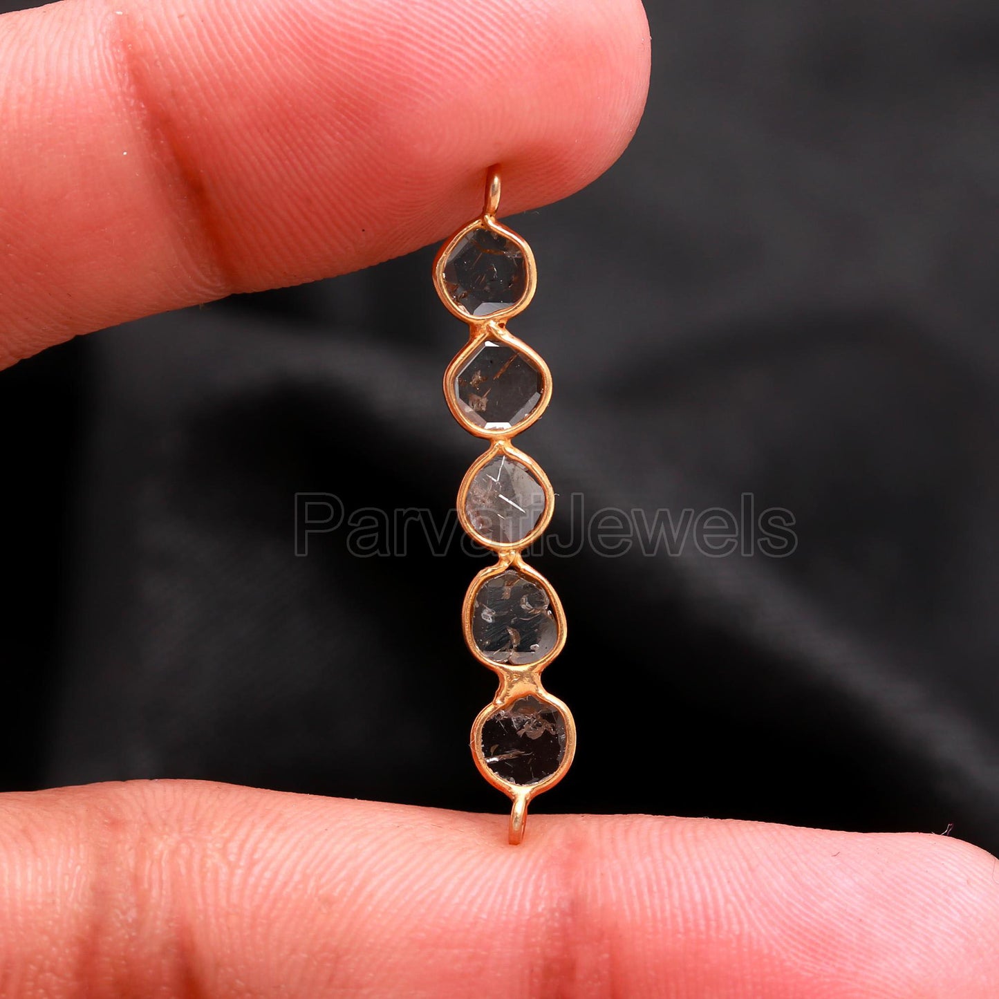 Natural Diamond Connector Charm, 18k Solid Gold Connector, Light Brown Polki Slice Charm, Gold Connector Charm, Gift for her