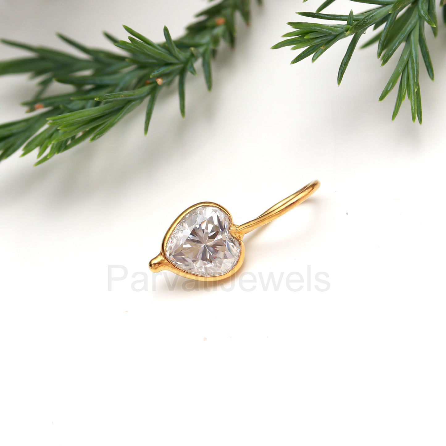 Natural Moissanite Heart Charm, 18K Solid Gold Charm, Heart Gold Charm, Gold Charm Pendant, Moissanite Birthstone Charm, Handmade Gold charm