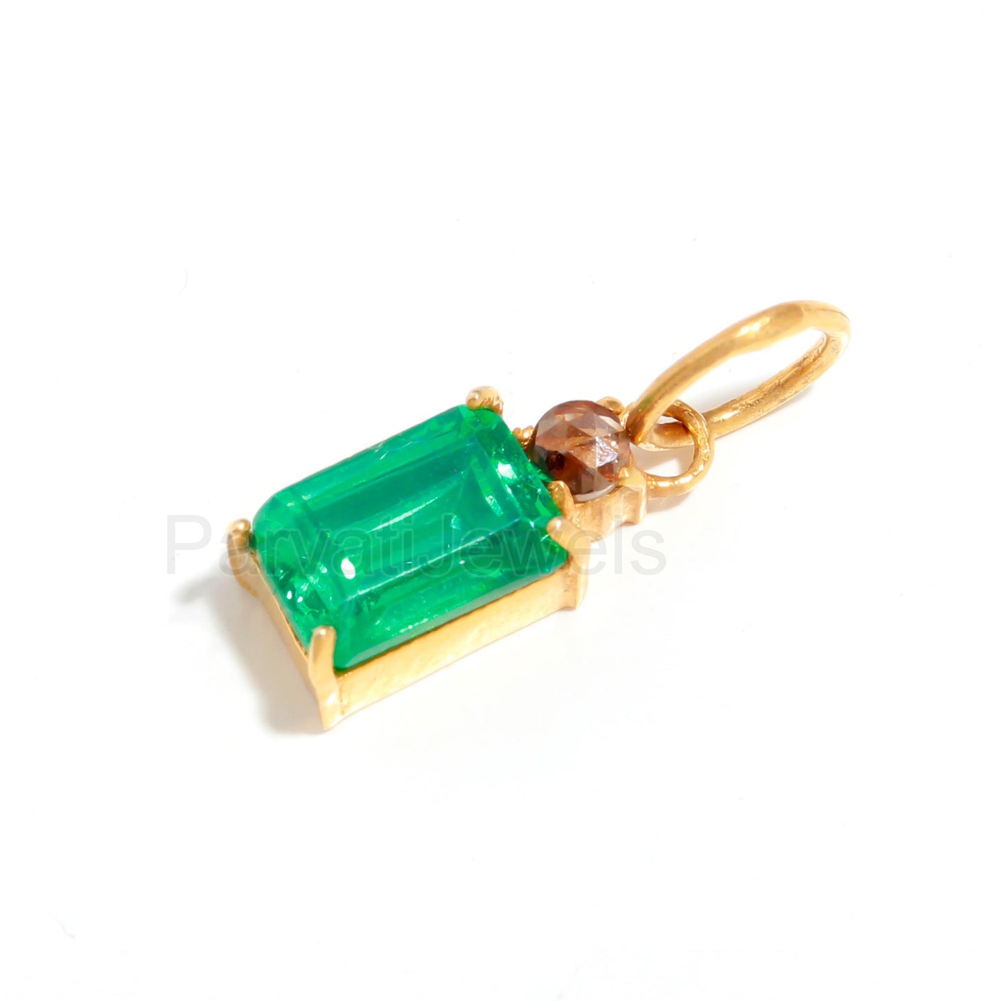 Emerald Rose Cut Diamond Charm, Solid 18k Gold Charm, Emerald Charm, Charm Pendant, Natural Rose Cut Diamond Charm, Handmade Charm Pendant