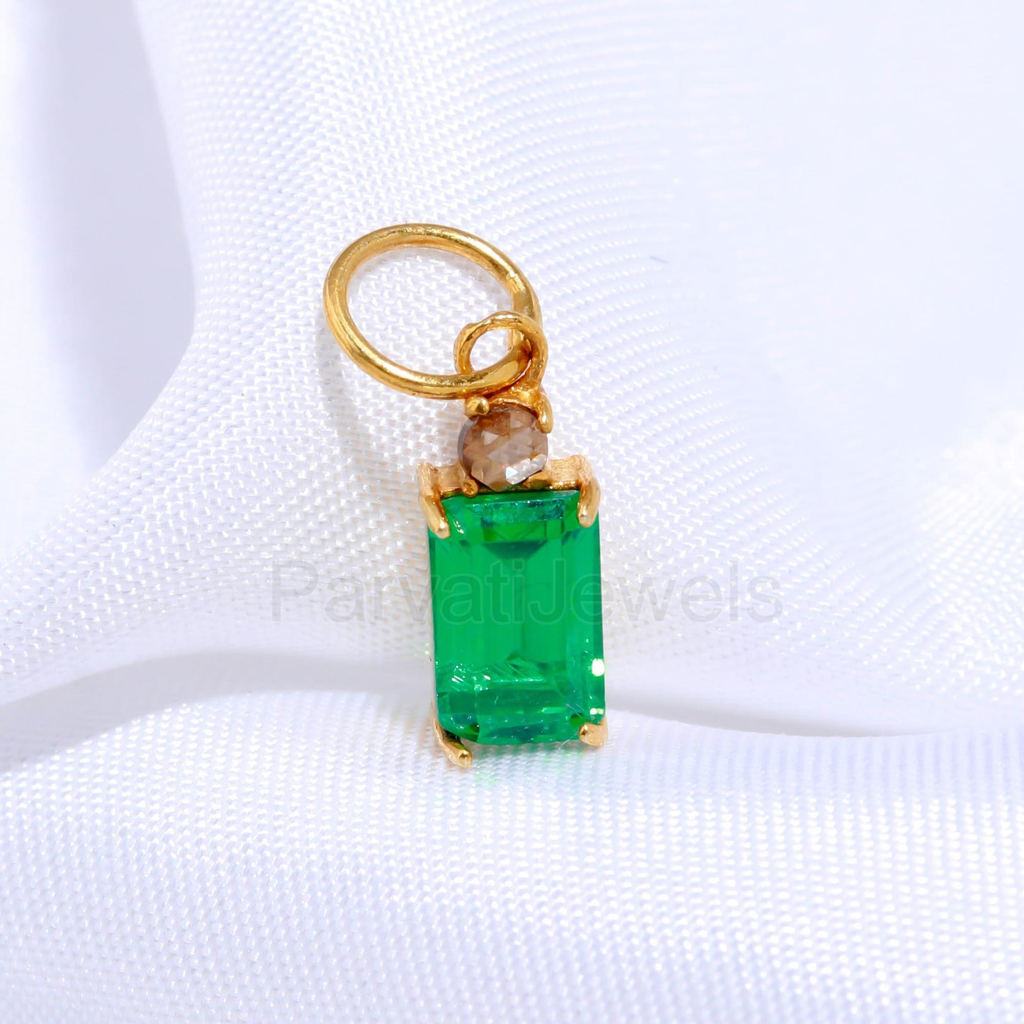 Emerald Rose Cut Diamond Charm, Solid 18k Gold Charm, Emerald Charm, Charm Pendant, Natural Rose Cut Diamond Charm, Handmade Charm Pendant