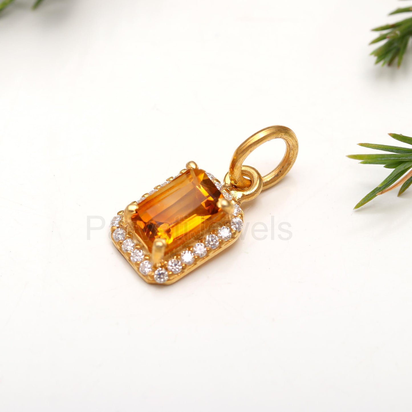 Natural Citrine Diamond Charm, Solid 14K Gold Charm, Diamond Gold Charm, Handmade Charm Pendant, Gold Charm Pendant, Citrine Charm Pendant