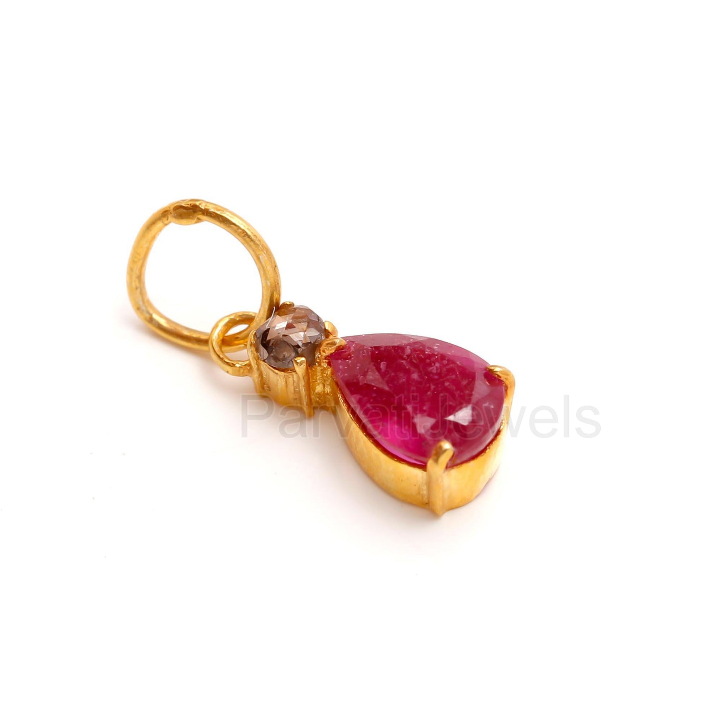 Ruby Rose Cut Diamond Charm, Solid 18K Gold Charm, Ruby Charm Pendant, Natural Rose Cut Diamond Charm, Handmade Gold Charm,Minimalist Charm