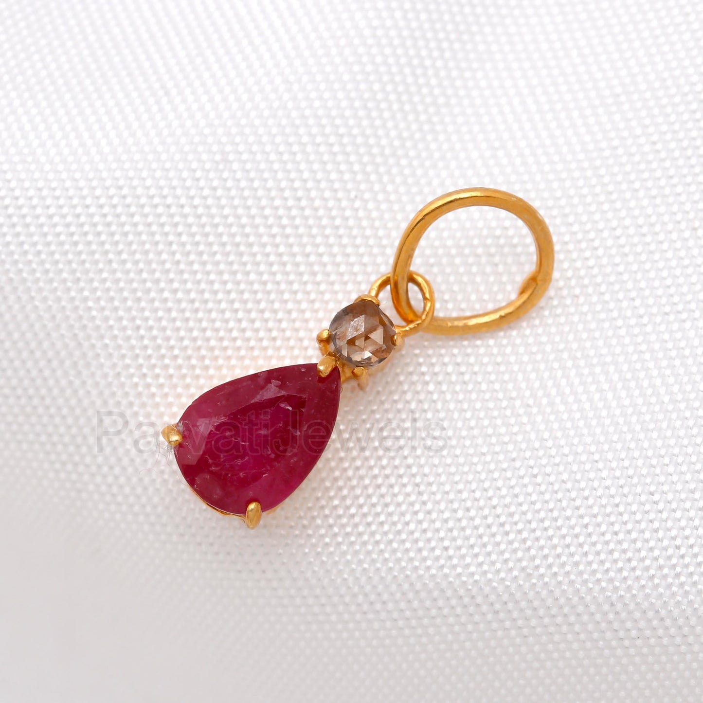 Ruby Rose Cut Diamond Charm, Solid 18K Gold Charm, Ruby Charm Pendant, Natural Rose Cut Diamond Charm, Handmade Gold Charm,Minimalist Charm