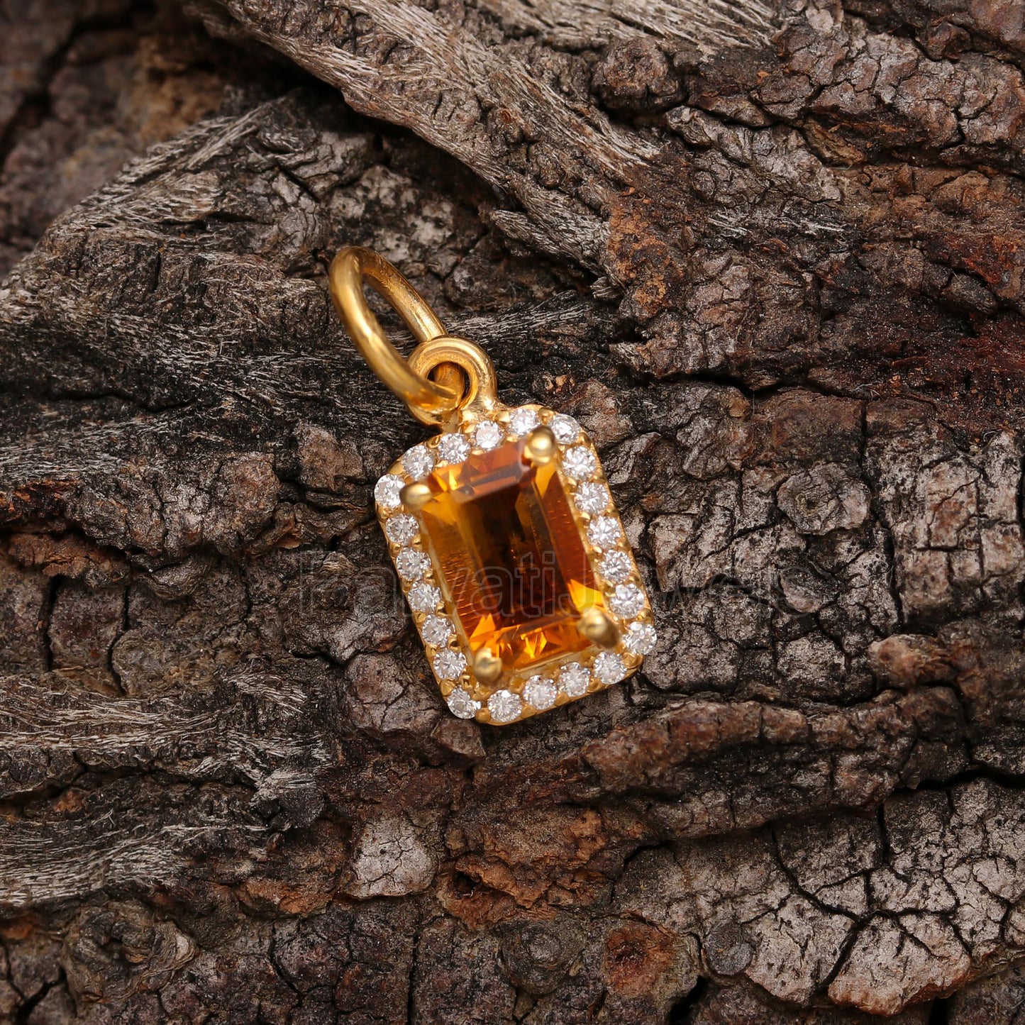Natural Citrine Diamond Charm, Solid 14K Gold Charm, Diamond Gold Charm, Handmade Charm Pendant, Gold Charm Pendant, Citrine Charm Pendant