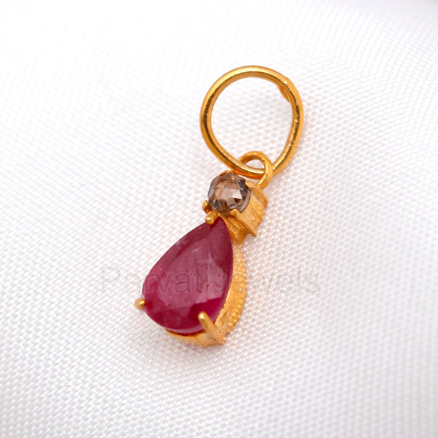 Ruby Rose Cut Diamond Charm, Solid 18K Gold Charm, Ruby Charm Pendant, Natural Rose Cut Diamond Charm, Handmade Gold Charm,Minimalist Charm