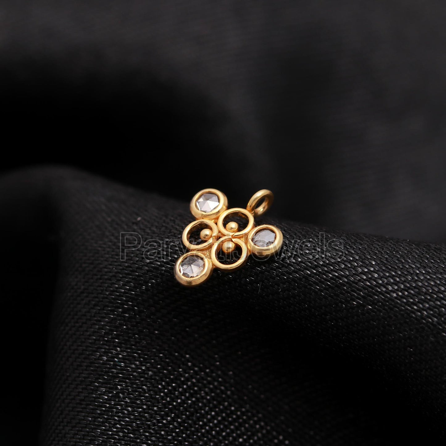 Natural Diamond Gold Charm, 18k Solid Gold Designer Charm, Handmade Old Cut Diamond Charm, Jewelry Making, Gift for Her