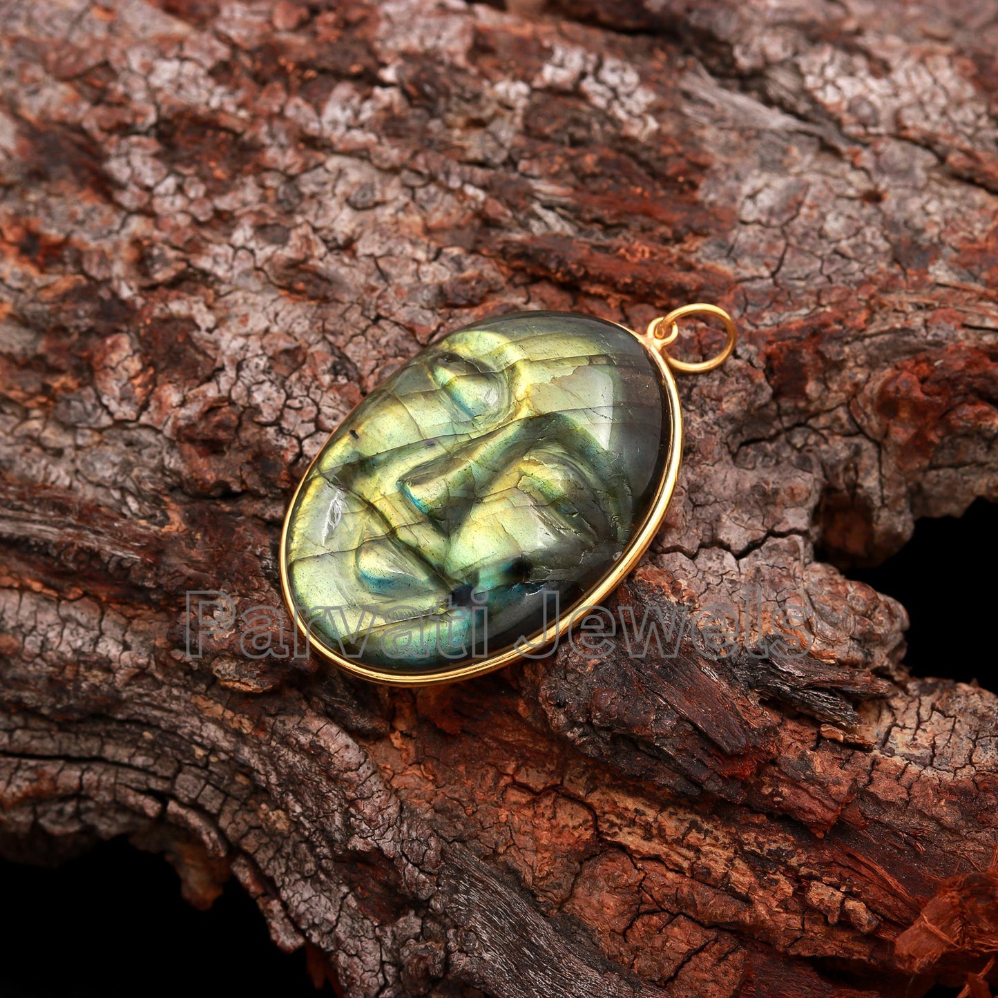 Natural Face Carving Labradorite Charm, Labradorite 18k Solid Gold Charm, Labradorite Charm, Gold Charm, Handmade Gold Charm, Gift for her,