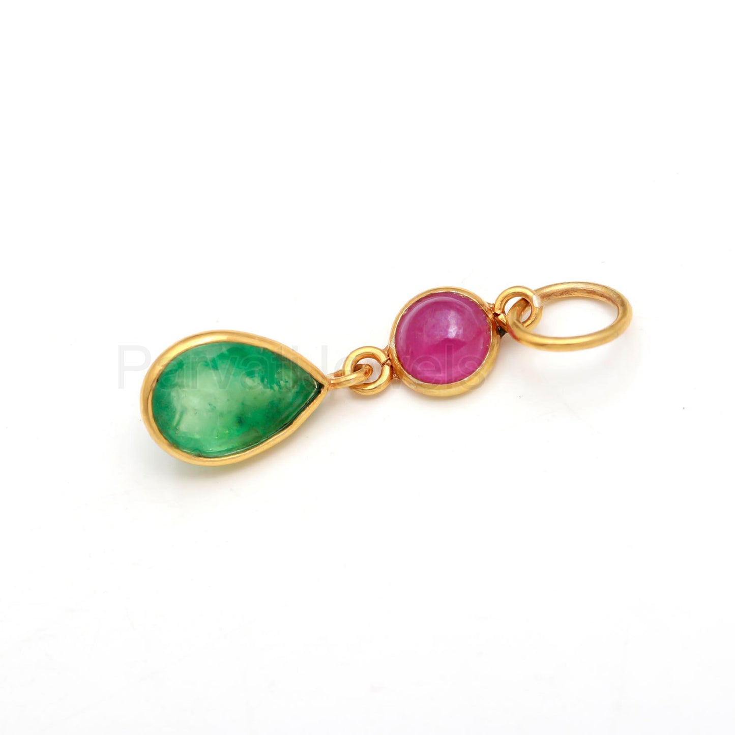 Natural Ruby Emerald Charm, Solid 18k Gold Charm, Ruby Charm Pendant, Emerald Gold Charm Pendant, July Birthday Charm, Handmade Gold Charm,