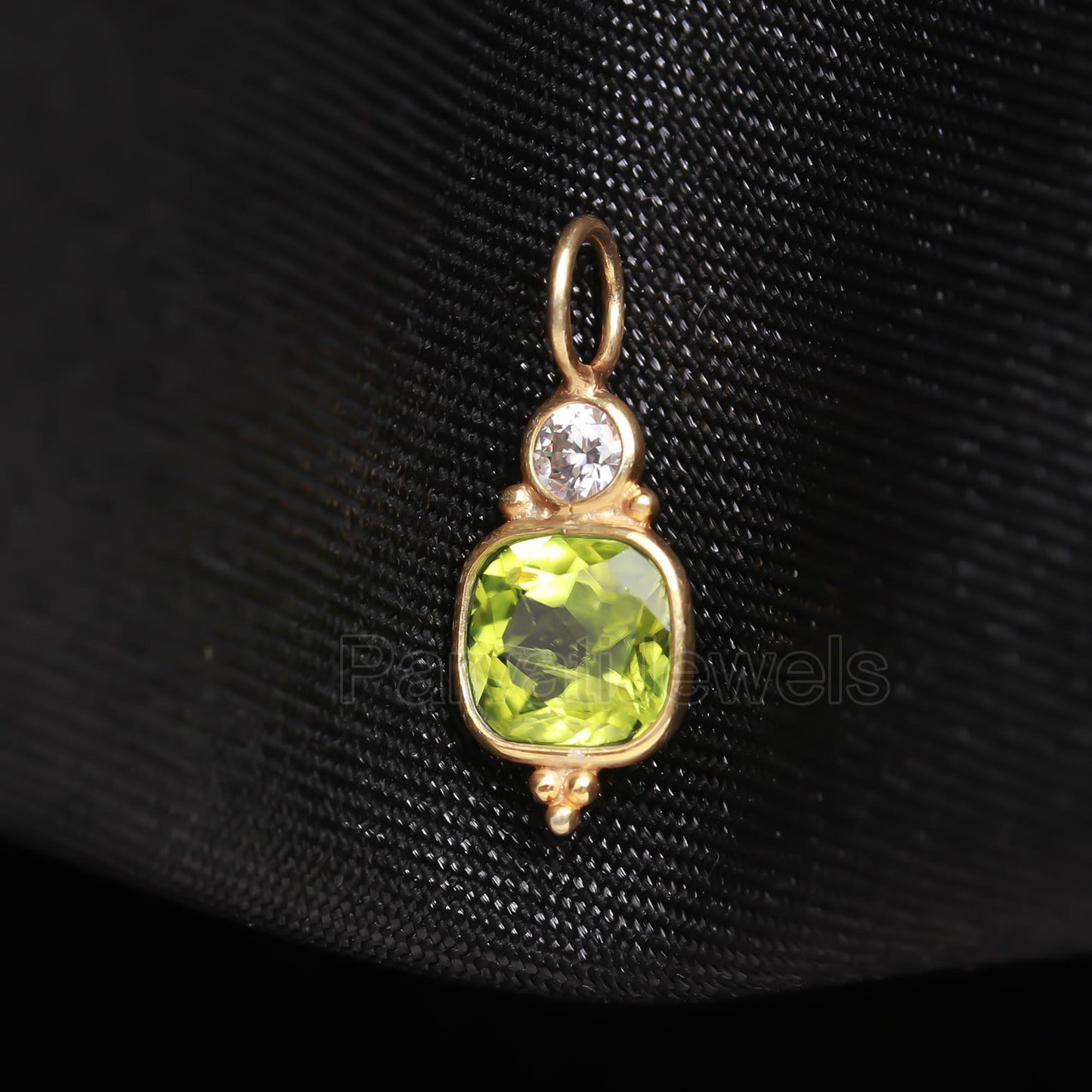 Natural Peridot Moissanite Charm, 18k Solid Gold Charm, Peridot Charm Pendant, Charm Pendant, Moissanite Gold Charm, Handmade Gold Charm