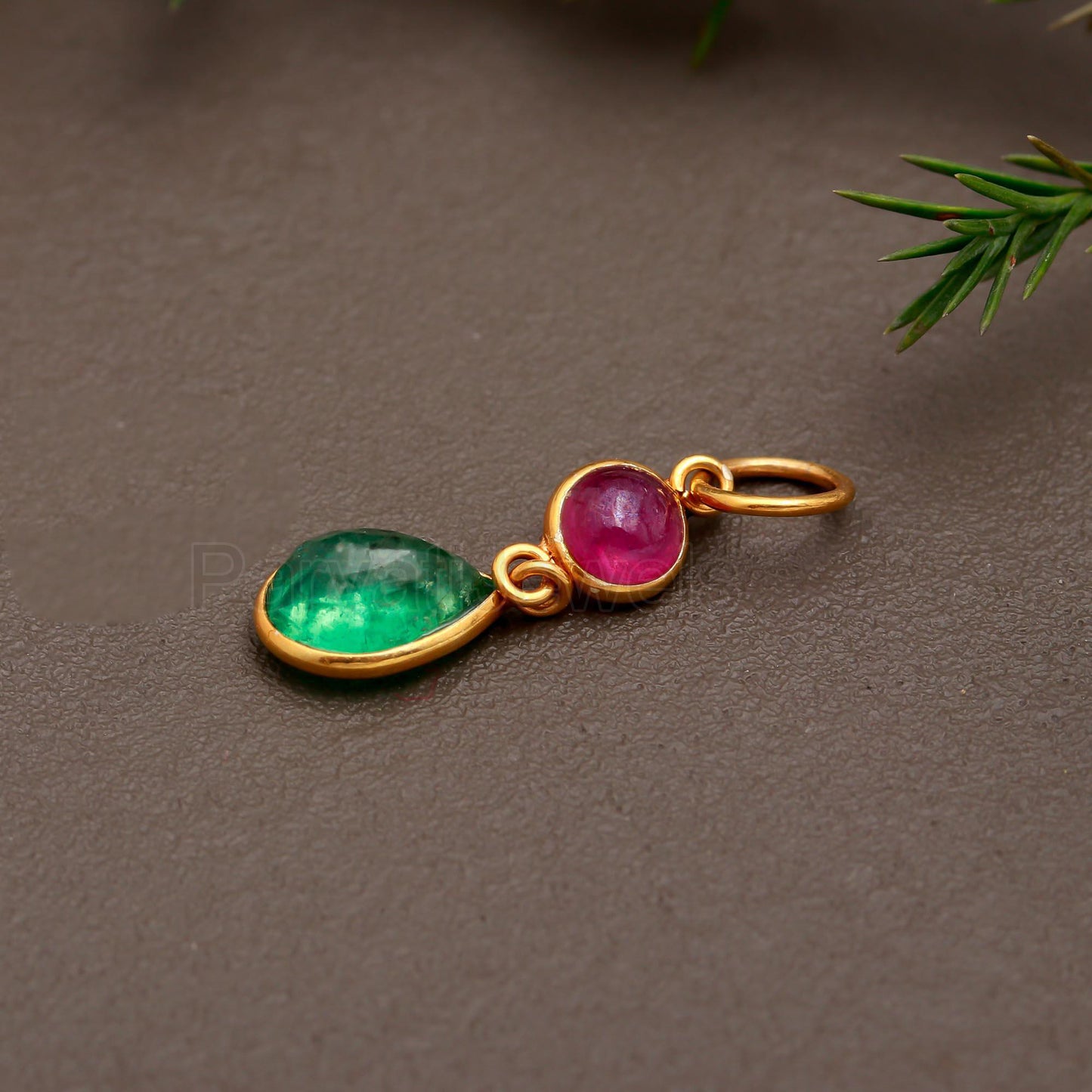 Natural Ruby Emerald Charm, Solid 18k Gold Charm, Ruby Charm Pendant, Emerald Gold Charm Pendant, July Birthday Charm, Handmade Gold Charm,