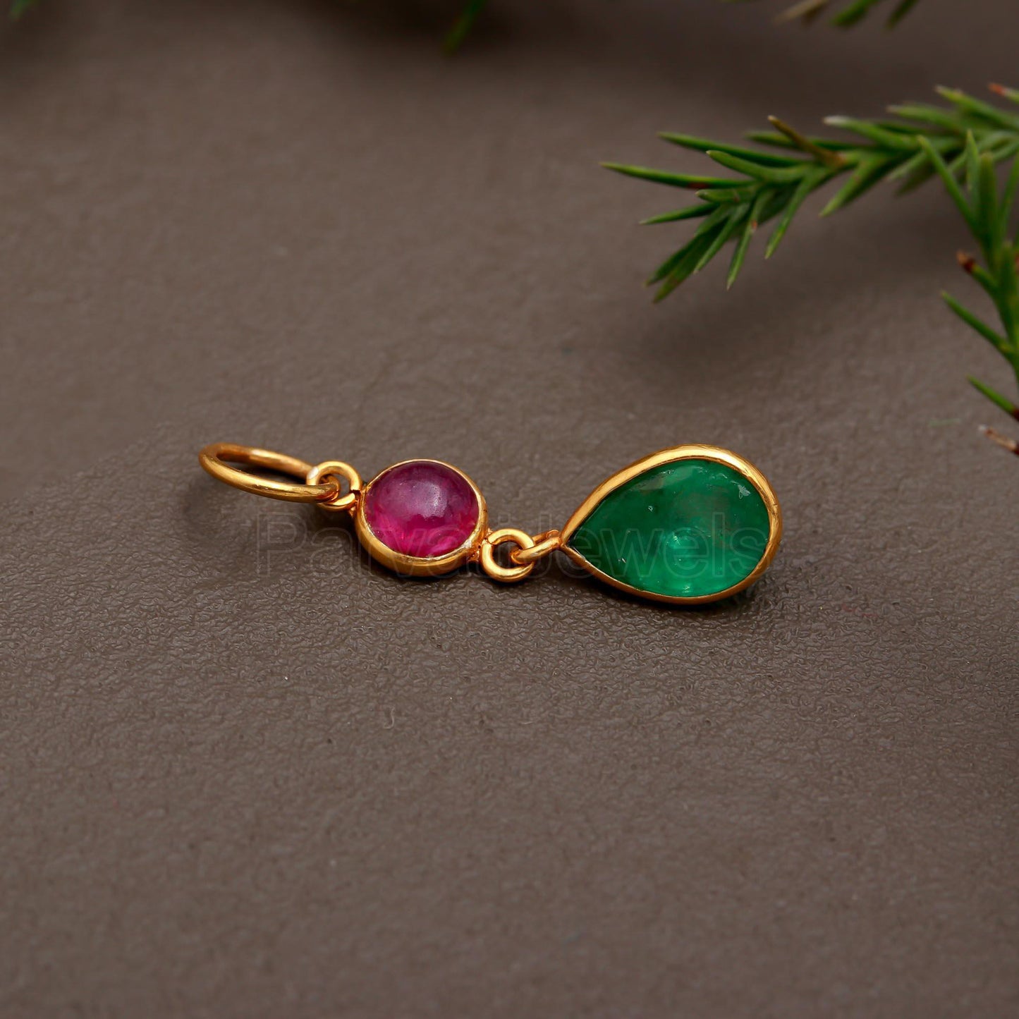 Natural Ruby Emerald Charm, Solid 18k Gold Charm, Ruby Charm Pendant, Emerald Gold Charm Pendant, July Birthday Charm, Handmade Gold Charm,