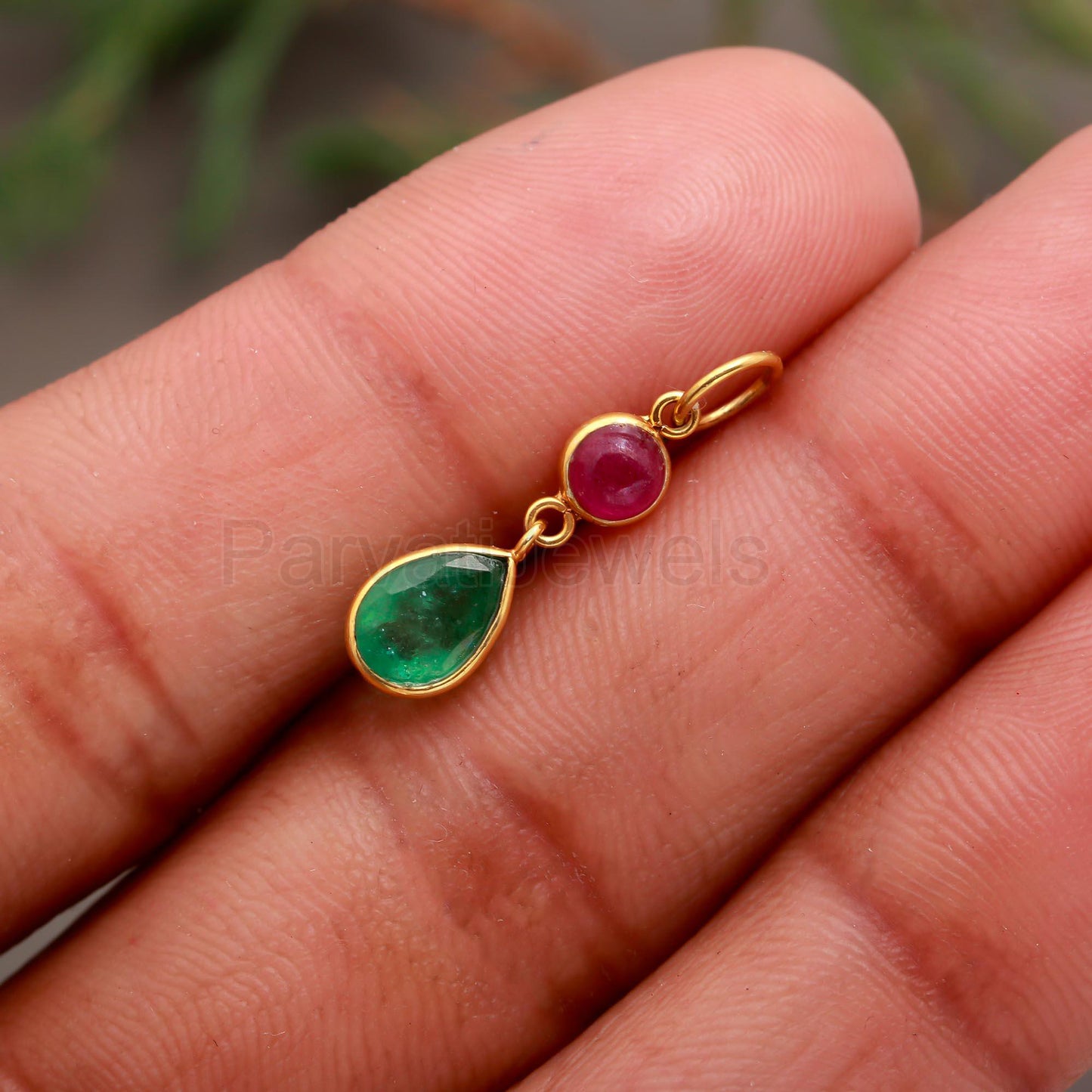 Natural Ruby Emerald Charm, Solid 18k Gold Charm, Ruby Charm Pendant, Emerald Gold Charm Pendant, July Birthday Charm, Handmade Gold Charm,