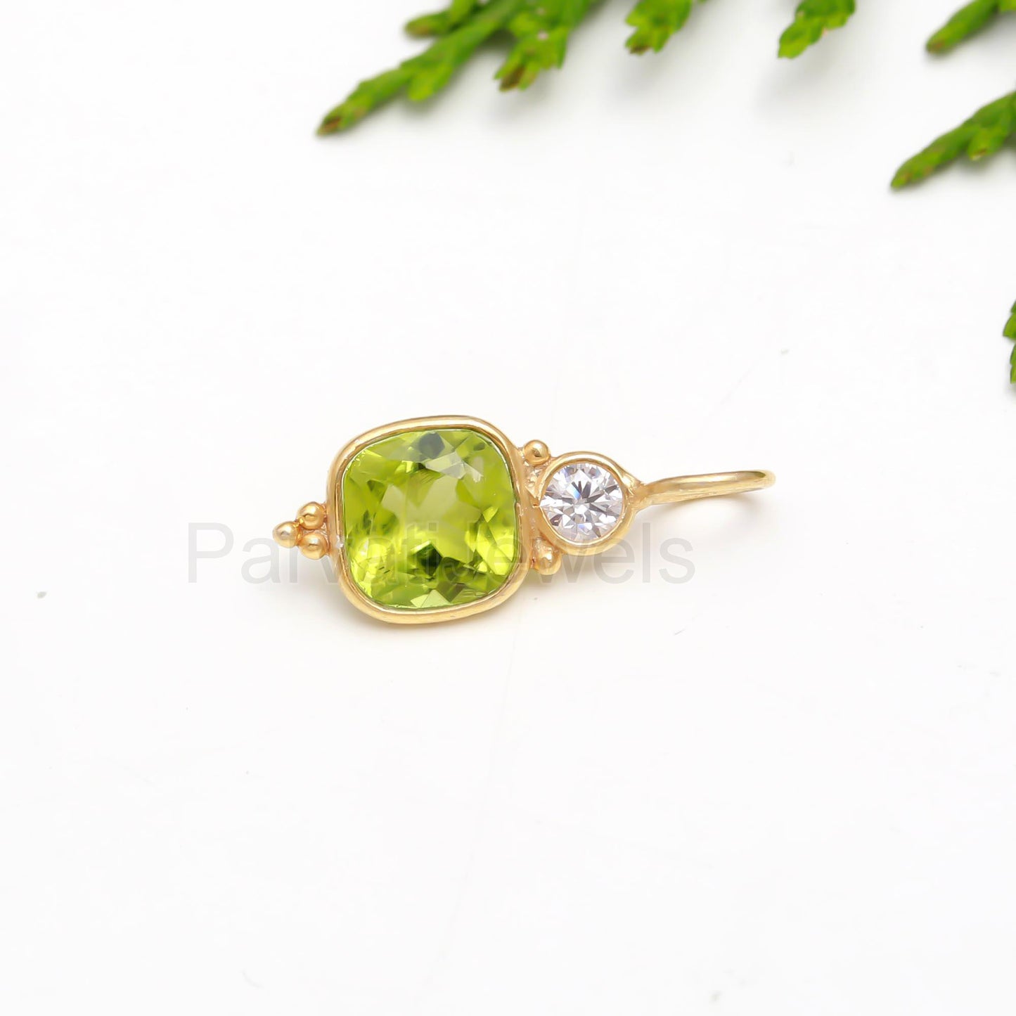 Natural Peridot Moissanite Charm, 18k Solid Gold Charm, Peridot Charm Pendant, Charm Pendant, Moissanite Gold Charm, Handmade Gold Charm