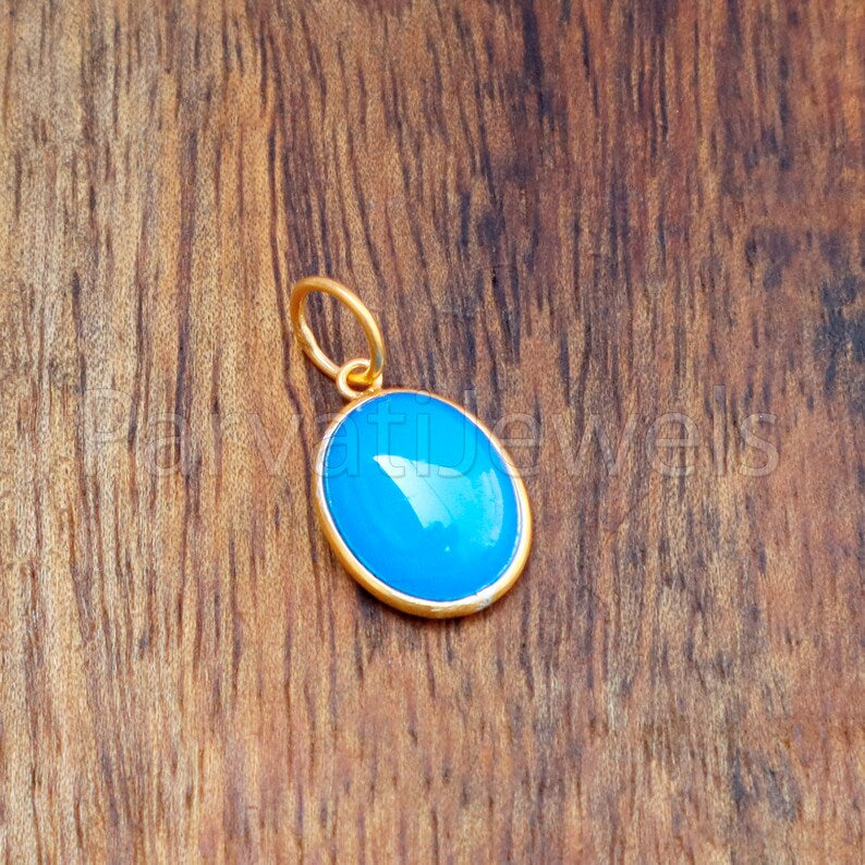Natural Blue Chalcedony Charm, 18k Gold Charm, HEALING STONE Charm Necklace, Handmade Gold Charm, Gift for Her, 18 k solid Gold