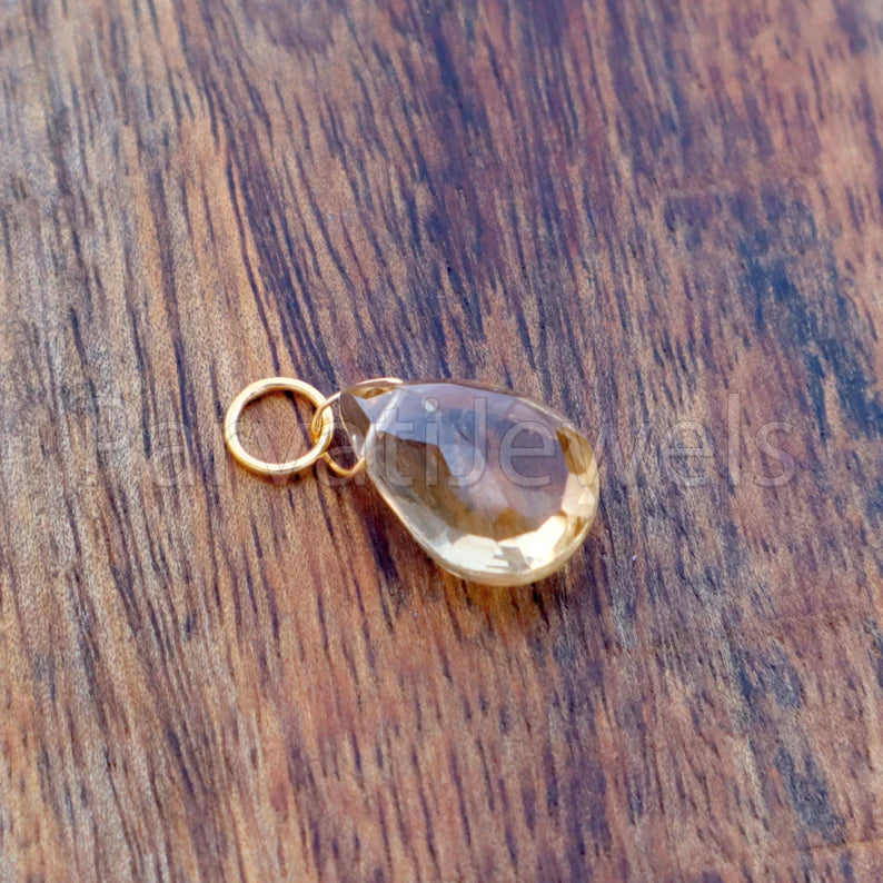 Smoky Topaz Charm, 18k Solid Gold Charm, Natural Smoky Topaz Charm, Gold Charm, Charm Pendant, Charm Necklace, Handmade Gold Charm