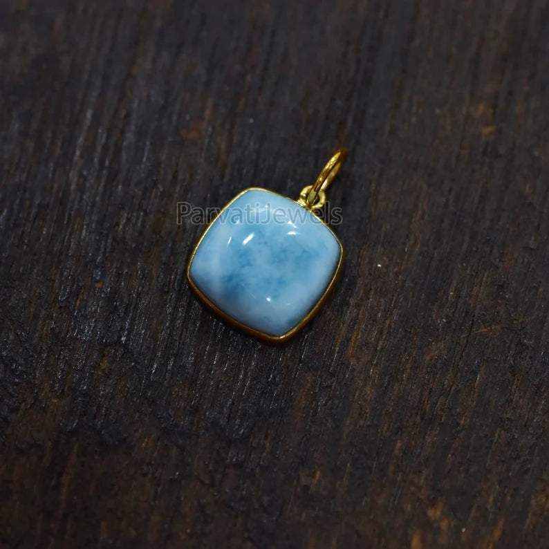 18k Solid Gold Natural Larimar Gemstone Charm, 18k Gold Charm Larimar, Gold Charm, Minimalist Gold Charm, Larimar Gold Charm For Jewelry